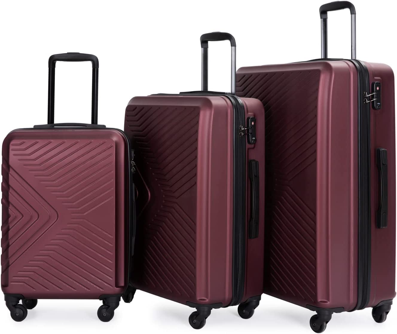 Travelhouse 3-Piece Lightweight Hardside Luggage Set with Spinner Wheels & TSA Lock (20in, 24in, 28in, Red) - Perfect for International Travel, Business Trips, and Family Vacations