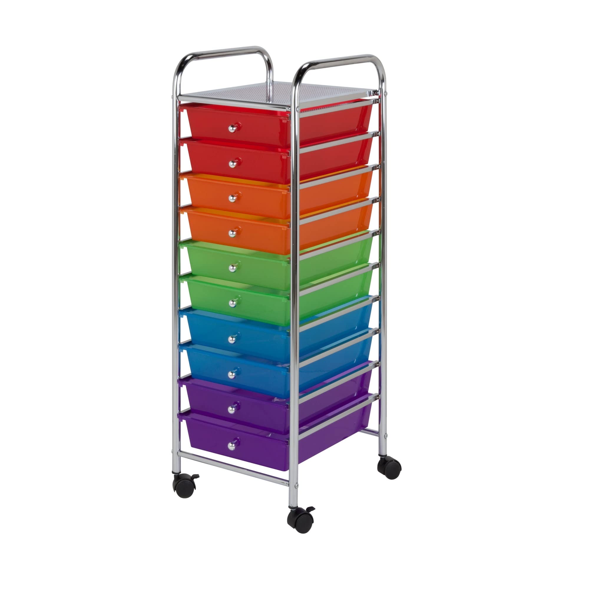 10-Drawer Multi-Color Rolling Cart with Wheels - Rainbow Storage Organizer for Classroom, Office, Craft Room & Home Organization