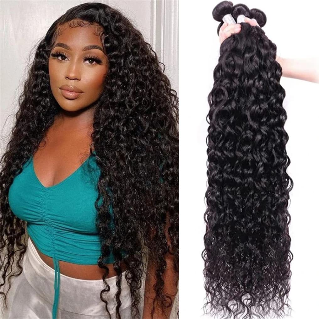 10A Brazilian Deep Wave Human Hair Bundles 18 20 22 24 Inch - Natural Black Water Wave Hair Extensions with Double Weft for Styling, Volume & Length - Perfect for Parties, Weddings & Everyday Glam