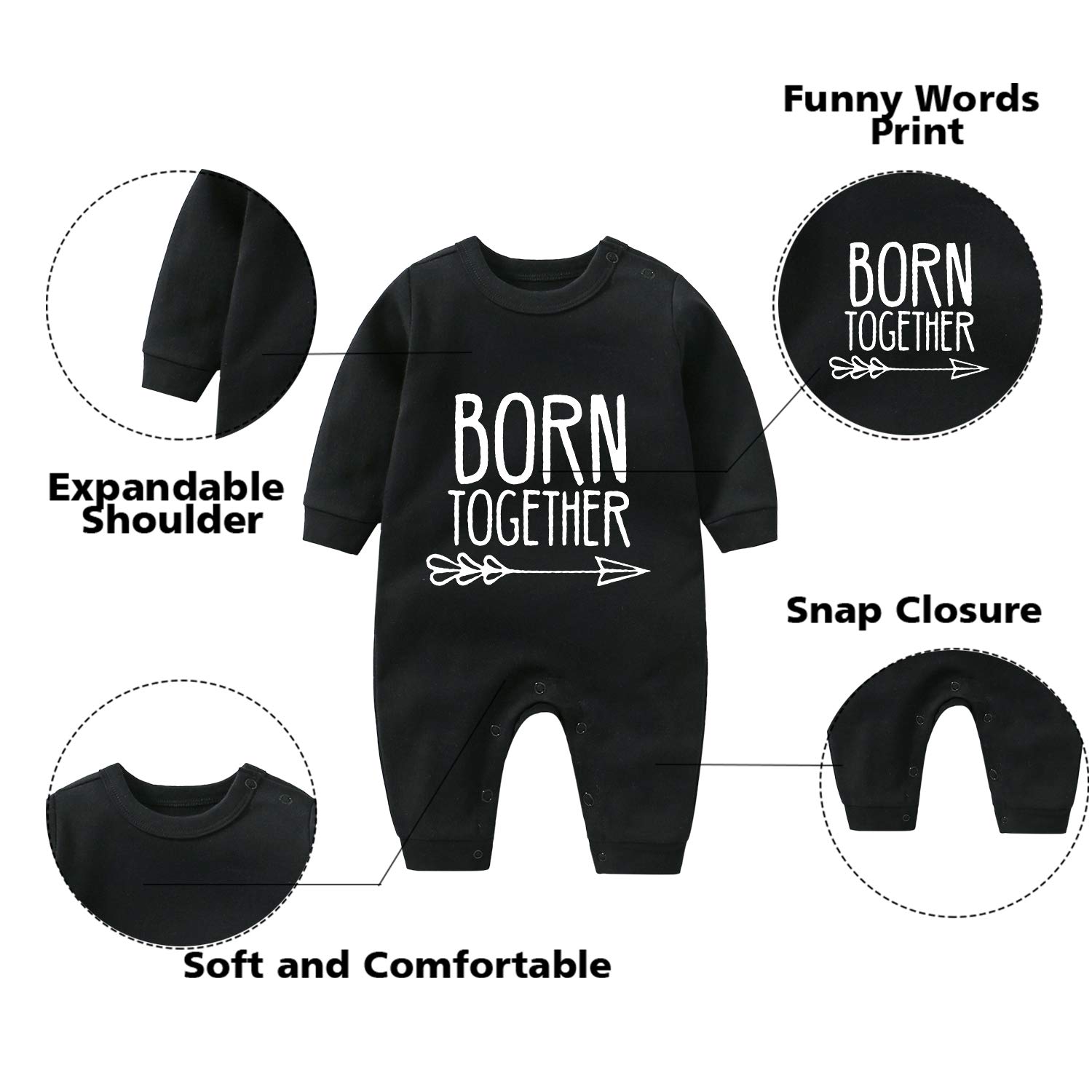 YSCULBUTOL Baby Twins Bodysuit with Hat - Matching Outfits for Twin Boys & Girls | Born Together Friends Forever | Newborn & Toddler Clothing for Siblings, Photo Shoots & Special Occasions