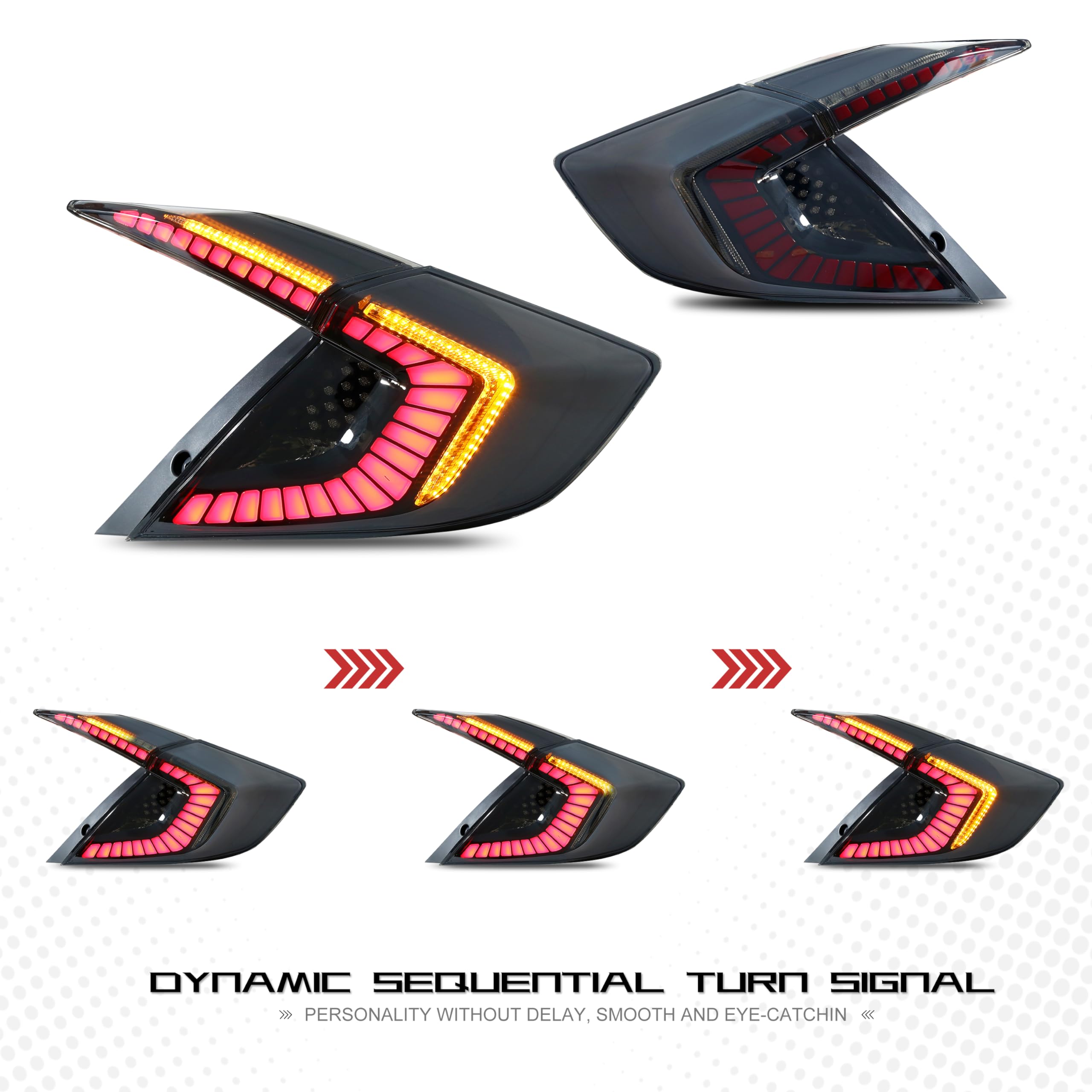 Inginuity Time LED Tail Lights for Honda Civic 10th Gen (2016-2021) - DRL Startup Animation Rear Lamp Assembly - Not Compatible with Hatchback Models | Upgrade Your Ride for Enhanced Night Visibility & Style