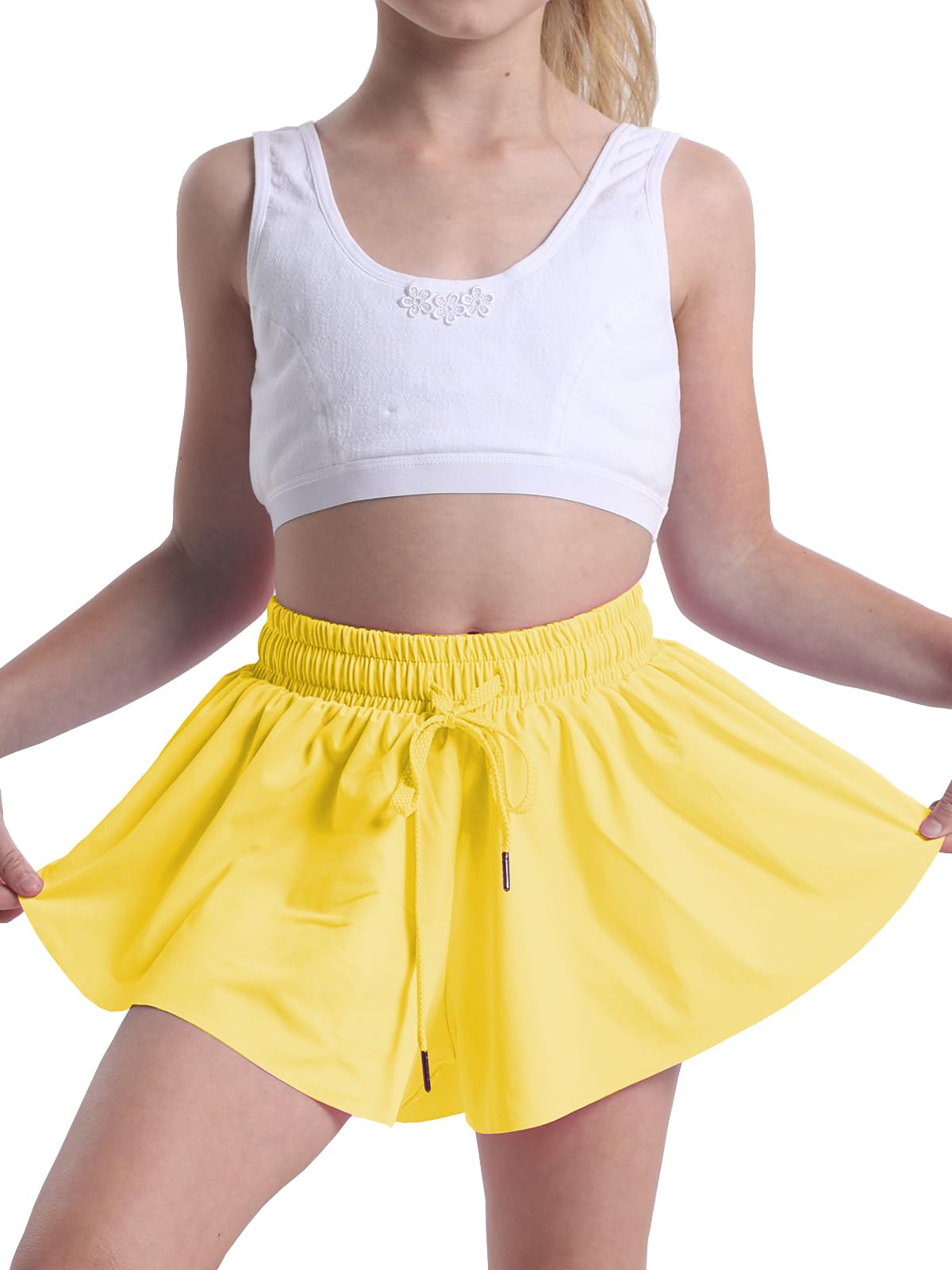 Girls' Athletic Running Shorts - Flowy Biker Shorts for Youth, Preppy Butterfly Design - Perfect for Sports, Gym & Casual Wear