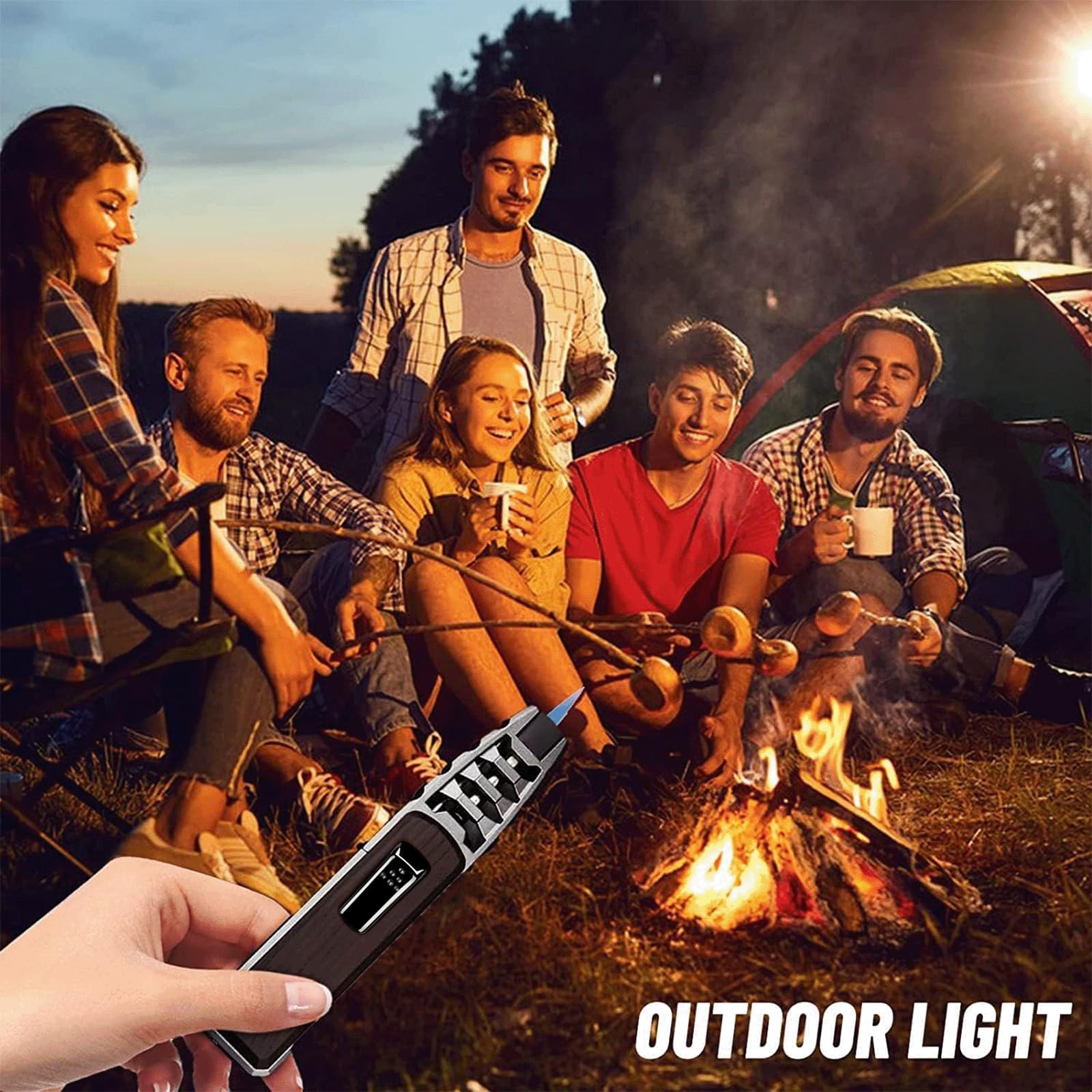 Fire Blaze Lighter - Dual Arc Torch (Gold/Carbon Fiber) for Camping & Outdoor
