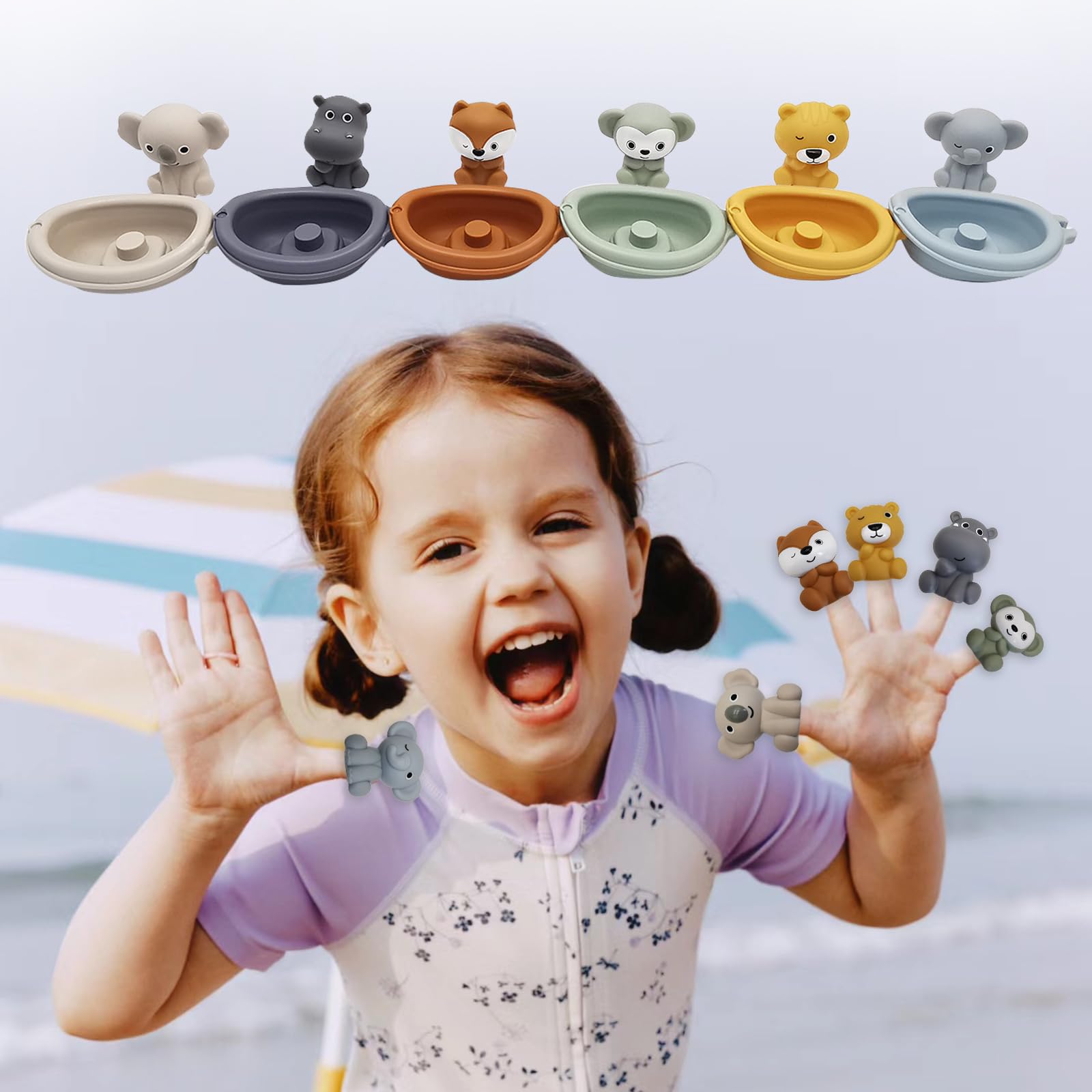 **12-Piece Floating Bath Boats & Silicone Finger Puppets - Fun Baby Bath Toys for Toddlers 1-5 Years, Safe Bathtub & Shower Toys for Boys & Girls - Perfect for Sensory Play & Water Exploration**