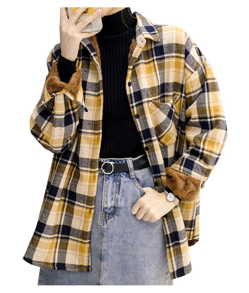 LifeShe Women's Sherpa Lined Fleece Plaid Flannel Shirt Jacket - Warm Button Down Winter Top for Casual Outfits & Outdoor Activities