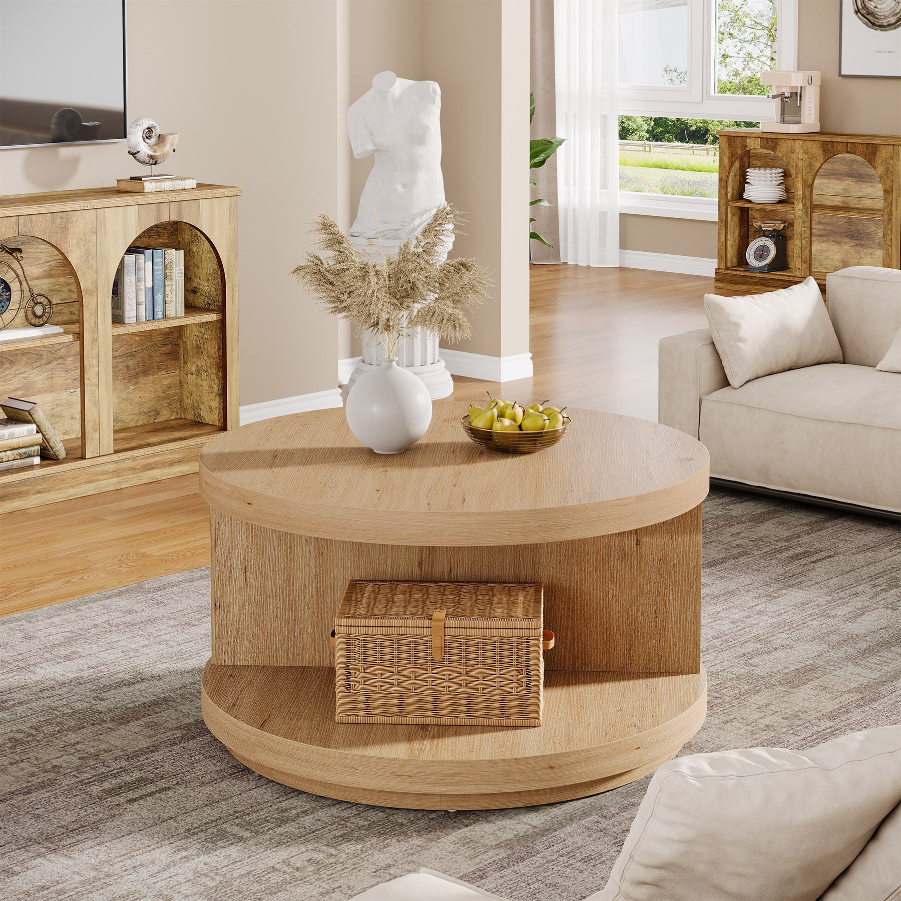 31.5 Inch Round Coffee Table with 2-Tier Storage - Modern Living Room Center Table for Home Decor, Perfect for Small Spaces & Entertaining Guests