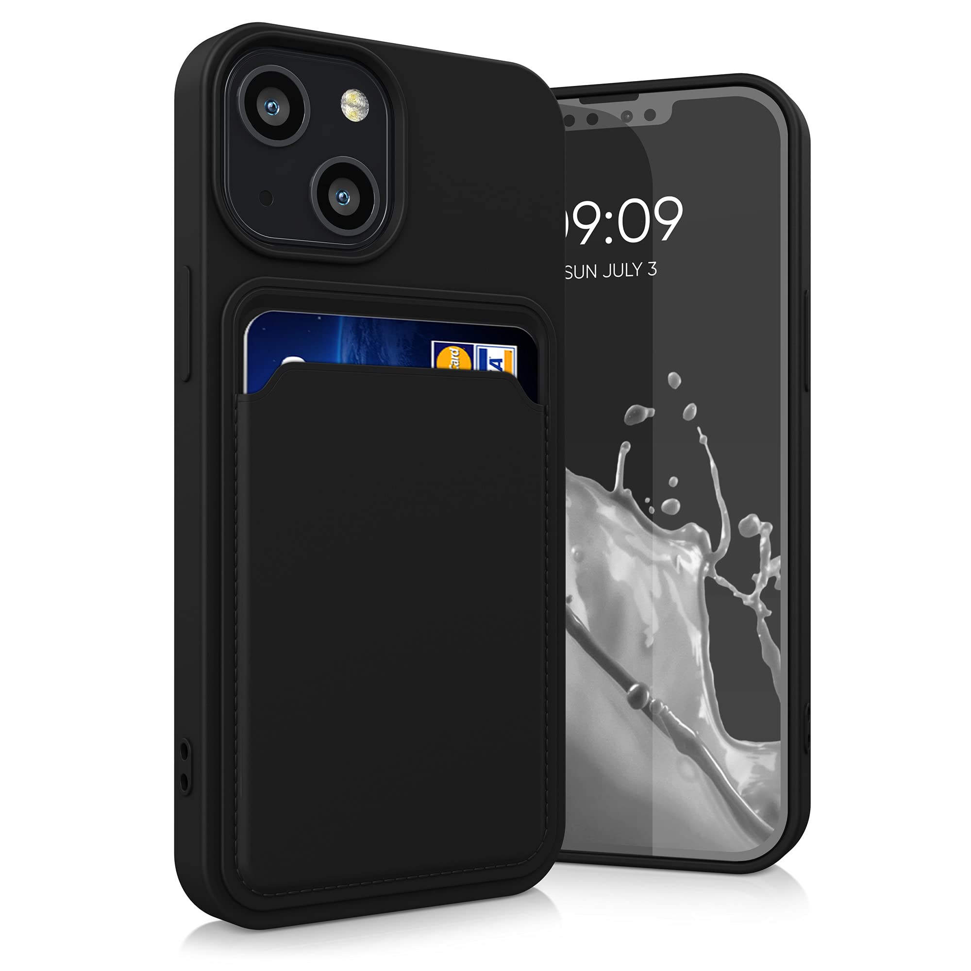 kwmobile Shockproof TPU Case for Apple iPhone 13 Mini with Card Holder - Slim Protective Phone Cover (Black) - Perfect for Everyday Use, Travel & Hands-Free Convenience