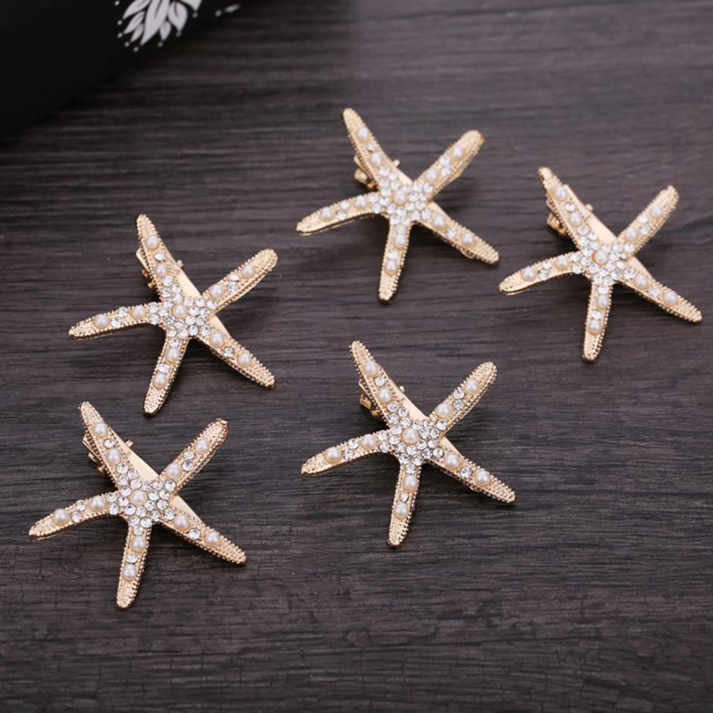5pcs Pearl Rhinestone Star Hair Clips for Women & Girls