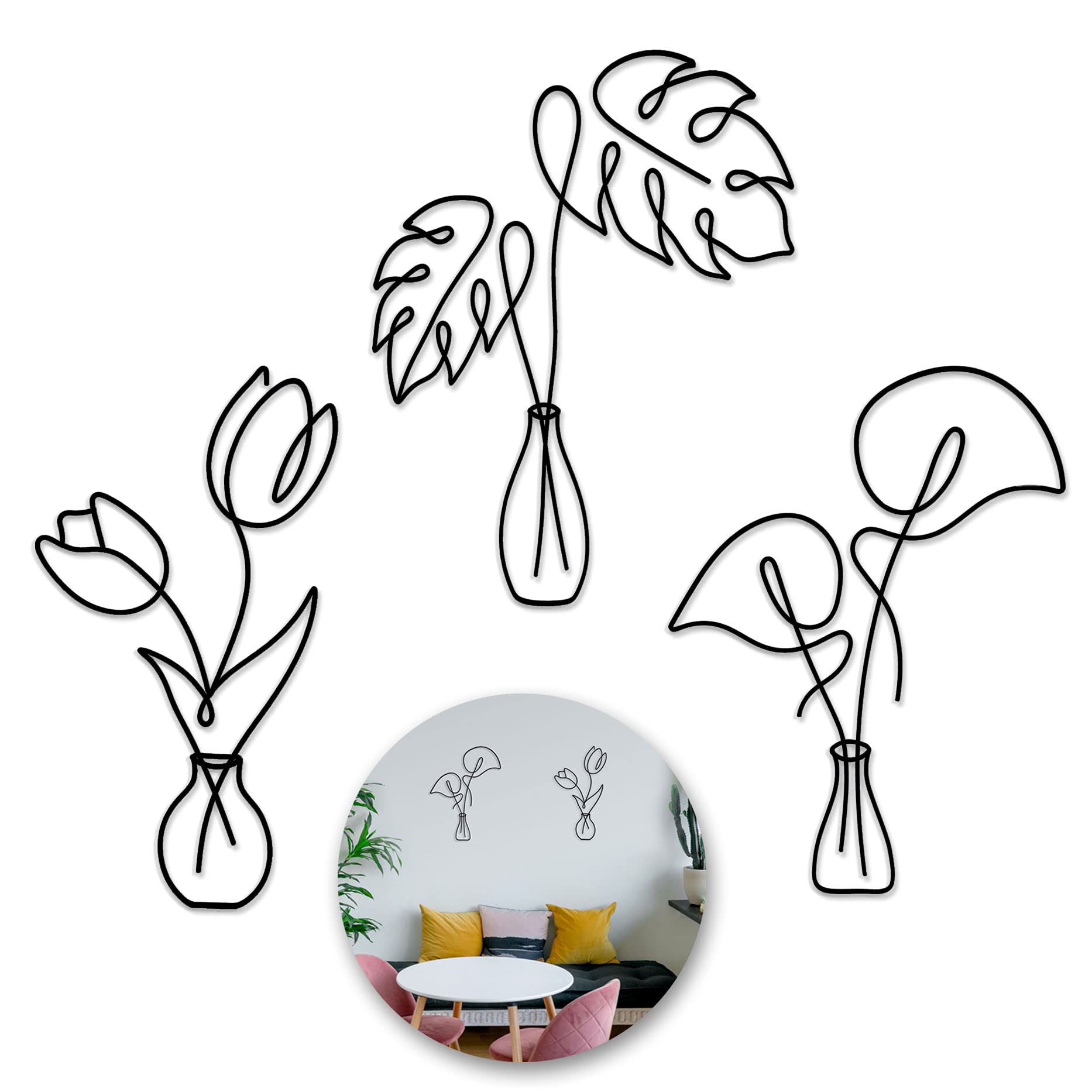 Boho Metal Wall Art - Floral & Minimalist Plant Wall Decor for Bedroom & Living Room | Handcrafted Metal Flower Wall Hanging | Perfect for Home, Office & Wedding Decor