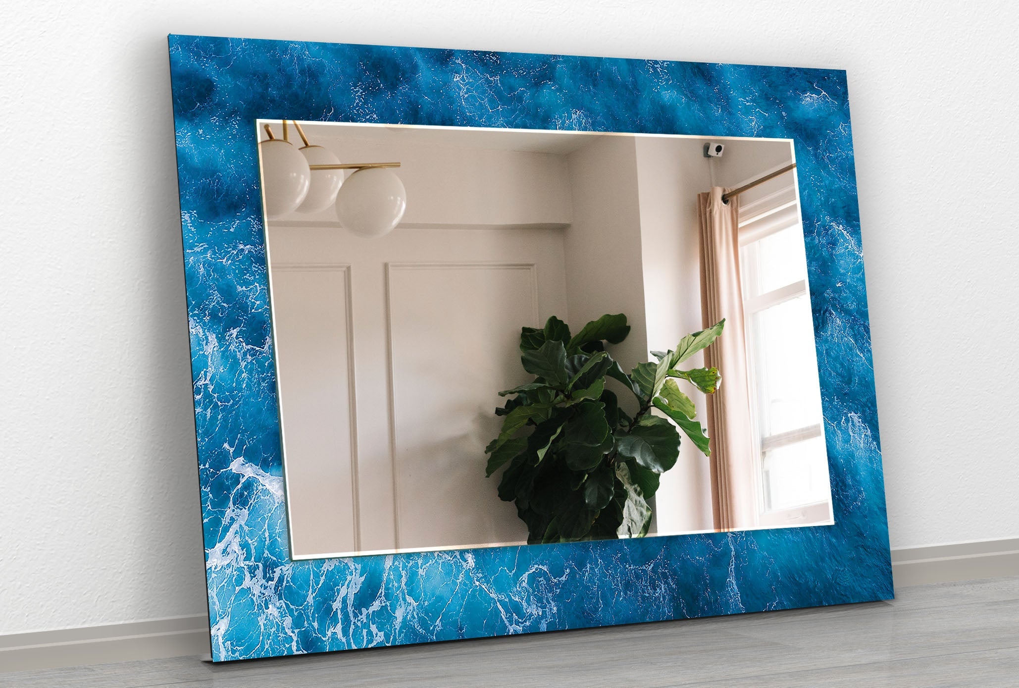 Blue Ocean Wave Wall Mirror - Coastal Decor for Bathroom, Bedroom & Living Room - Stylish Nautical Home Accent for Beach House & Seaside Themed Interiors