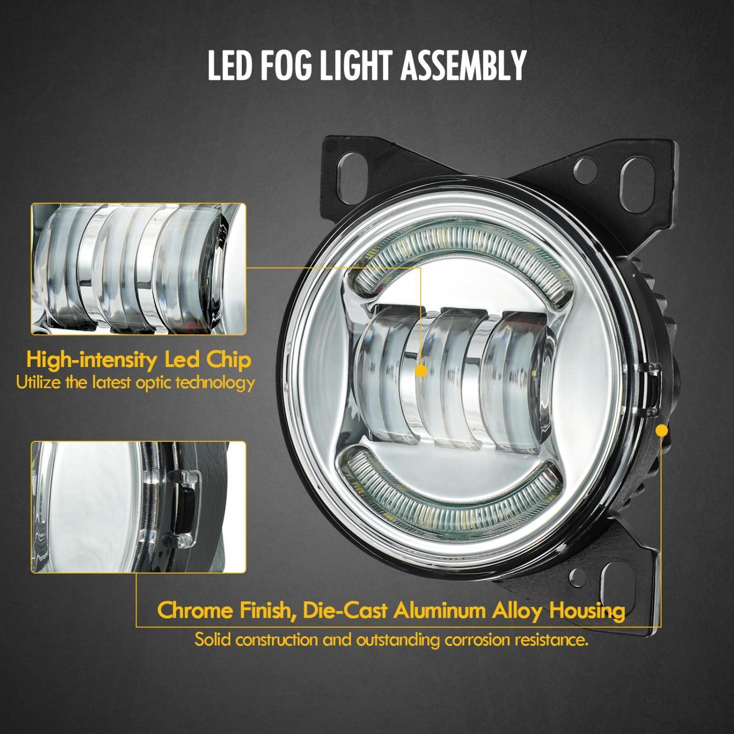 Partsam 12V LED Fog Lights Kit for Peterbilt 579 587 & Kenworth T660 - Heavy Duty Aluminum Housing Driving Lamps (2-Pack, Black) - Perfect for Night Driving & Off-Road Trucking