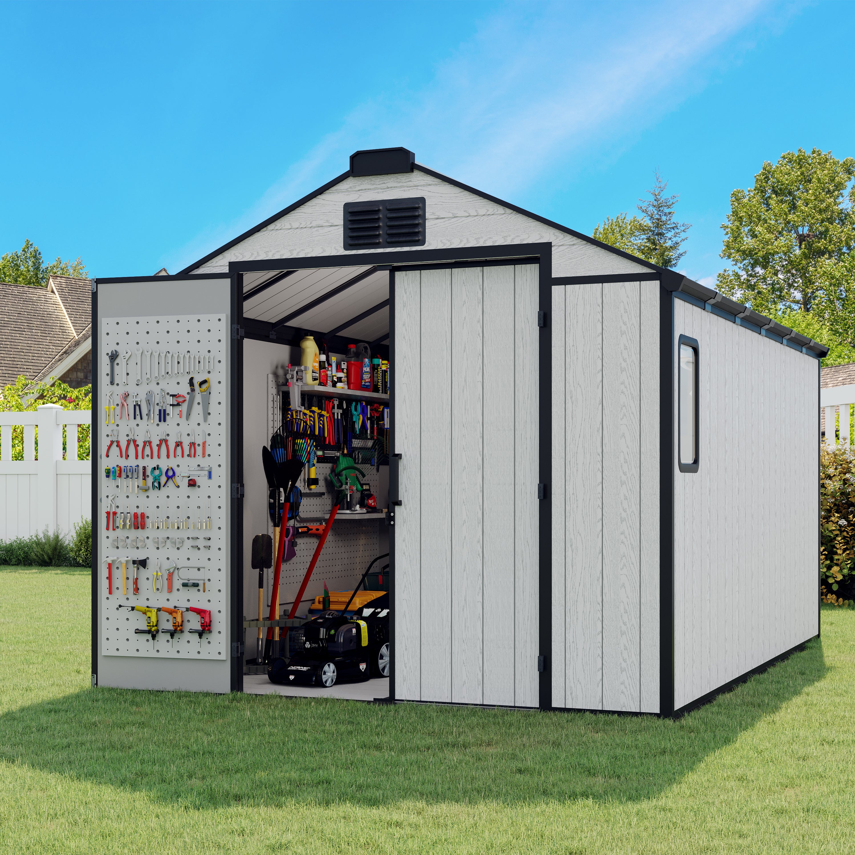 EROMMY 8X12 Outdoor Storage Shed - Heavy Duty Weather Resistant Garden Shed for Backyard, Patio & Lawn Equipment Organization