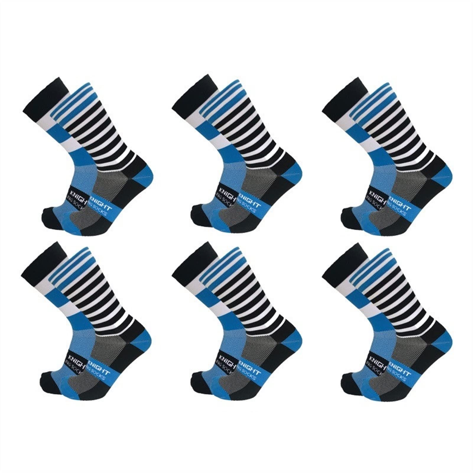 6 Pairs Compression Cycling Socks - Breathable Striped Bike Racing Socks for Men & Women - Pro Mountain Bike & Road Cycling Sports Socks - Perfect for Competitions, Training & Outdoor Riding
