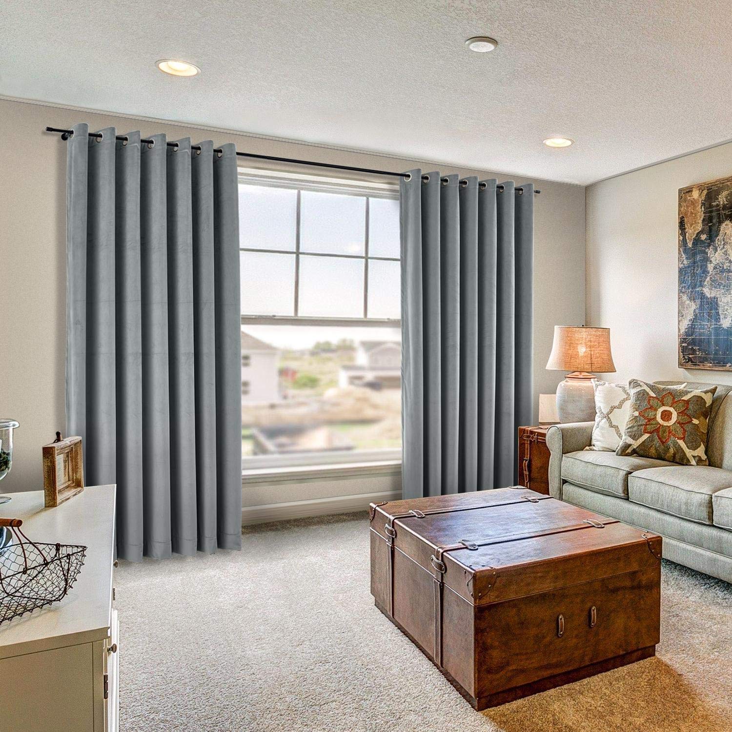 Premium Thermal Insulated Blackout Curtains - 72x72 Inch Velvet Room Darkening Drapes for Bedroom & Living Room, Grey Window Treatment Panels for Privacy, Noise Reduction & Energy Efficiency - Perfect for Home Theater, Nursery & Light Sleepers