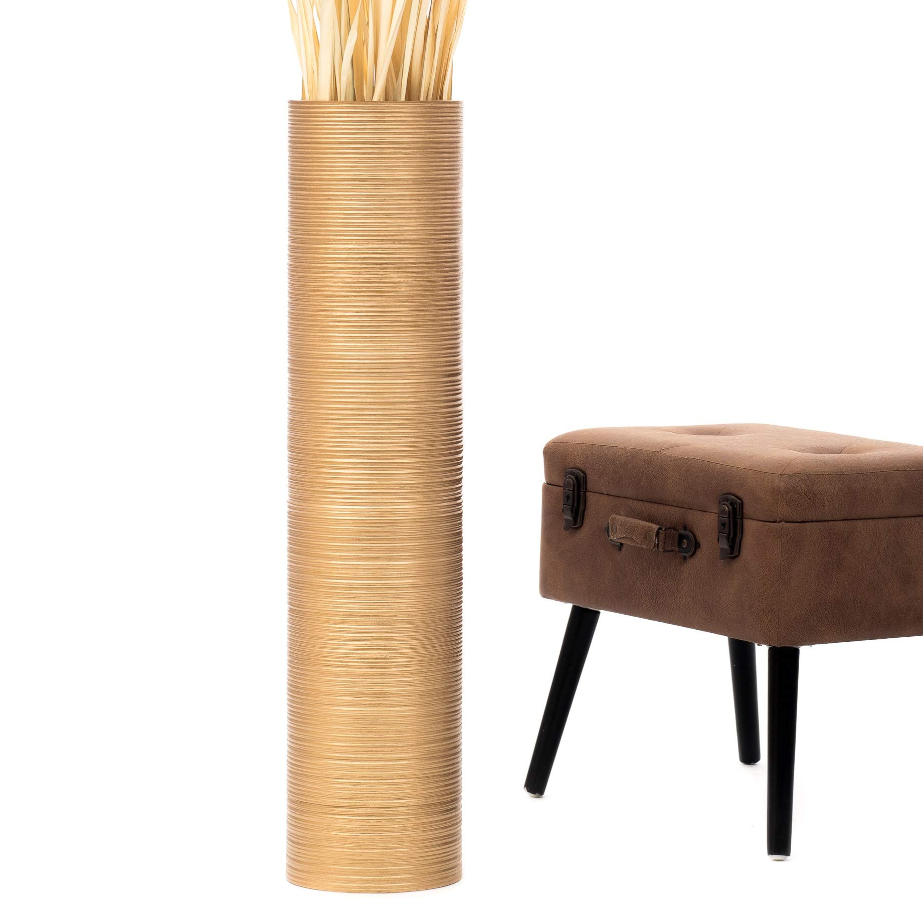 LEEWADEE Large Wooden Floor Vase - 36 Inch Handmade Flower Holder for Decorative Branches & Dried Flowers - Golden Home Decor for Living Room, Bedroom & Entryway