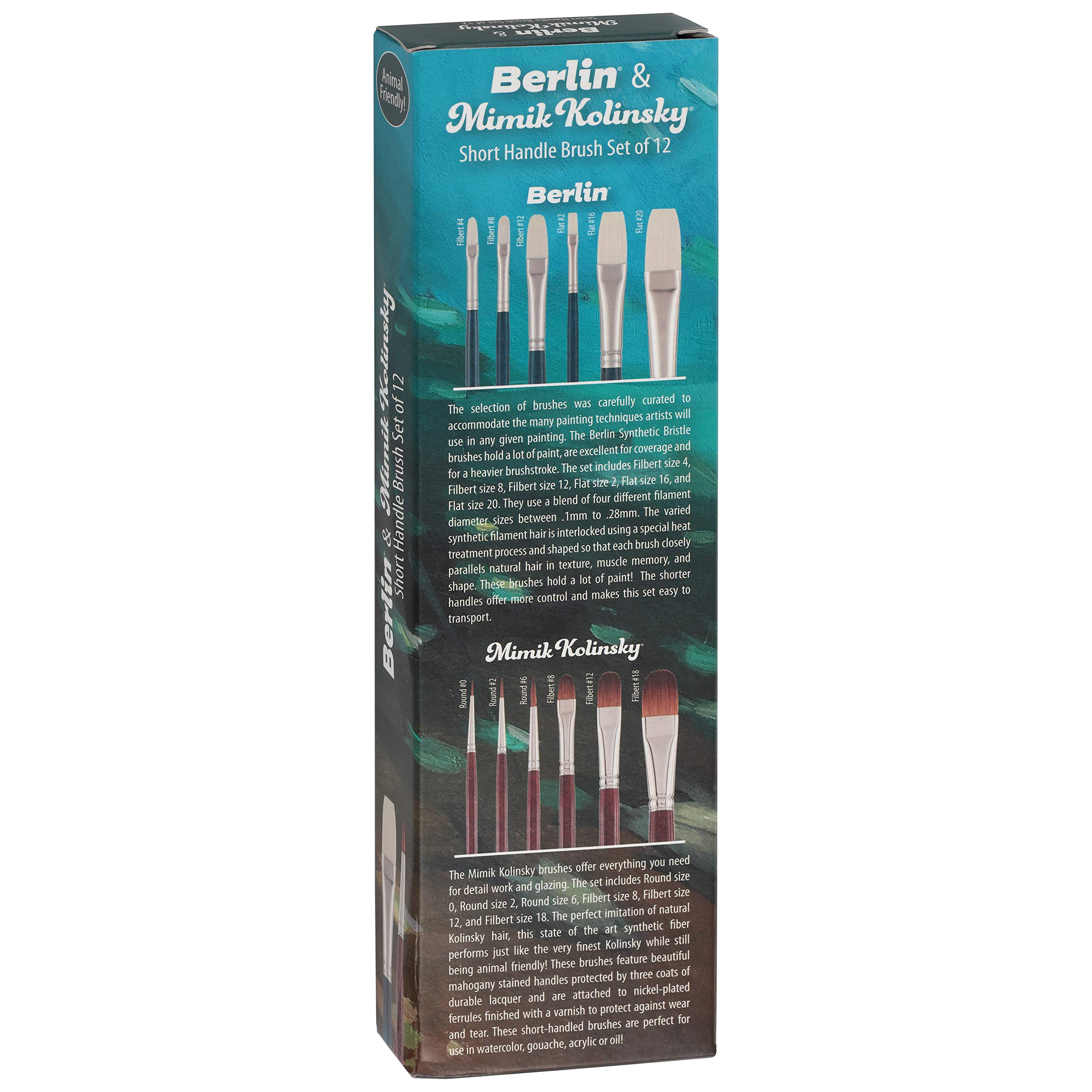 Creative Mark Mimik Kolinsky Synthetic Sable Short Handle Paint Brushes - Professional Artist Brush Set of 12 for Oil, Acrylic & Watercolor Painting - Perfect for Studio, Classroom & Home Art Projects