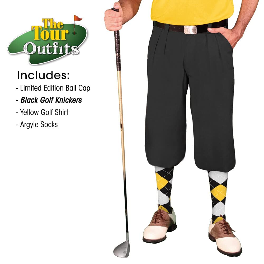 Men's Fashion Outfit Set - Black Microfiber Golf Shirt, Limited Edition Baseball Cap & Over-The-Calf Argyle Socks | Perfect for Golf, Casual Wear & Outdoor Activities