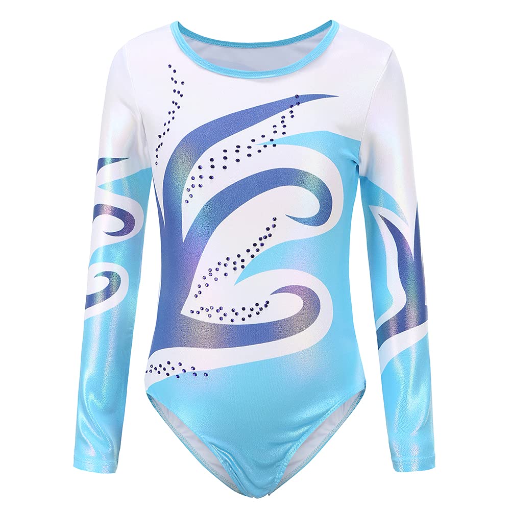 UVYR Girls Long Sleeve Gymnastics Leotards - Sparkle Metallic Ballet Dancewear for Kids, Athletic One-Piece Leotard for Ballet, Gymnastics & Performance - Perfect for Recitals, Competitions & Dance Classes