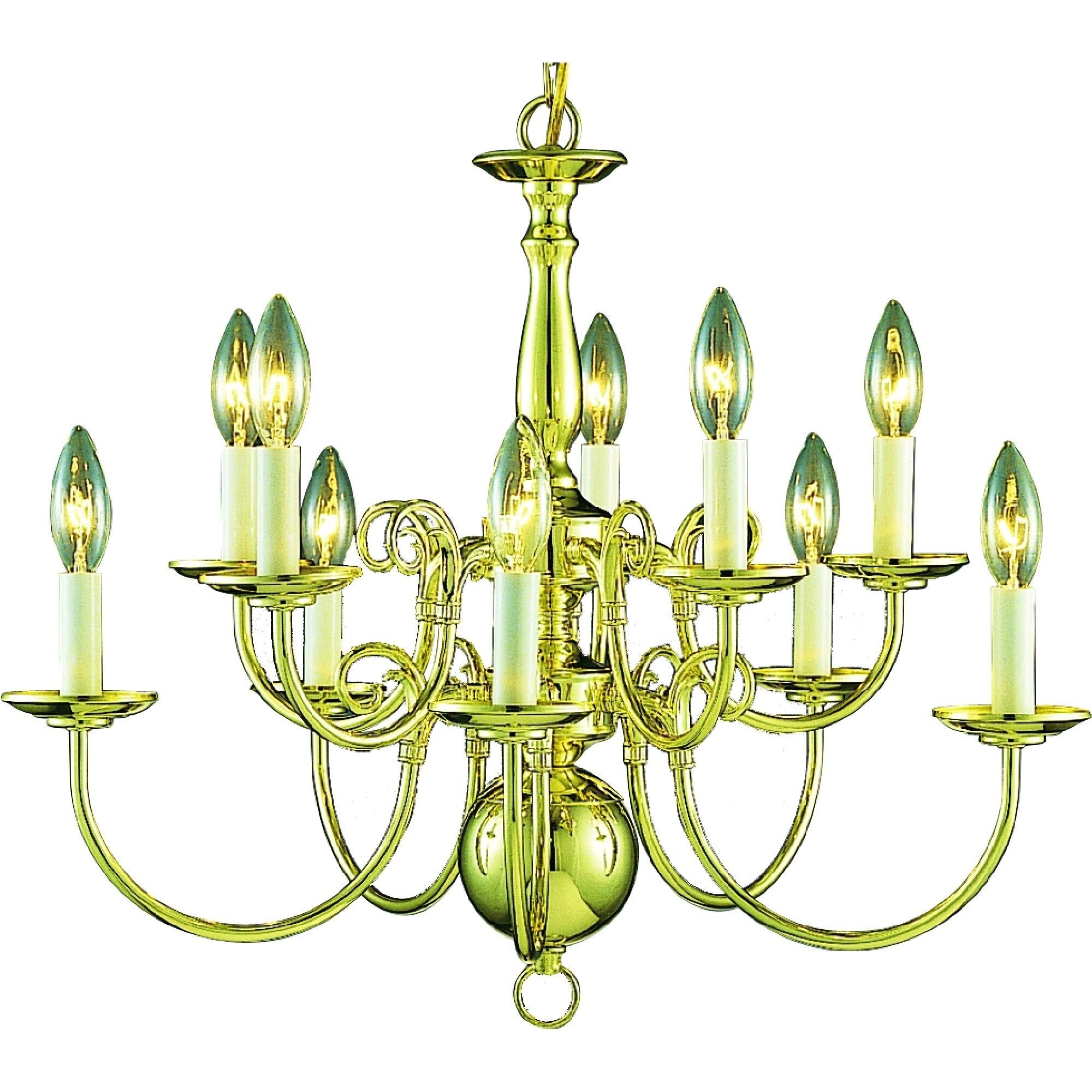 10-Light Polished Brass Chandelier - Traditional Metal Ceiling Light Fixture for Dining Room, Living Room & Bedroom Decor