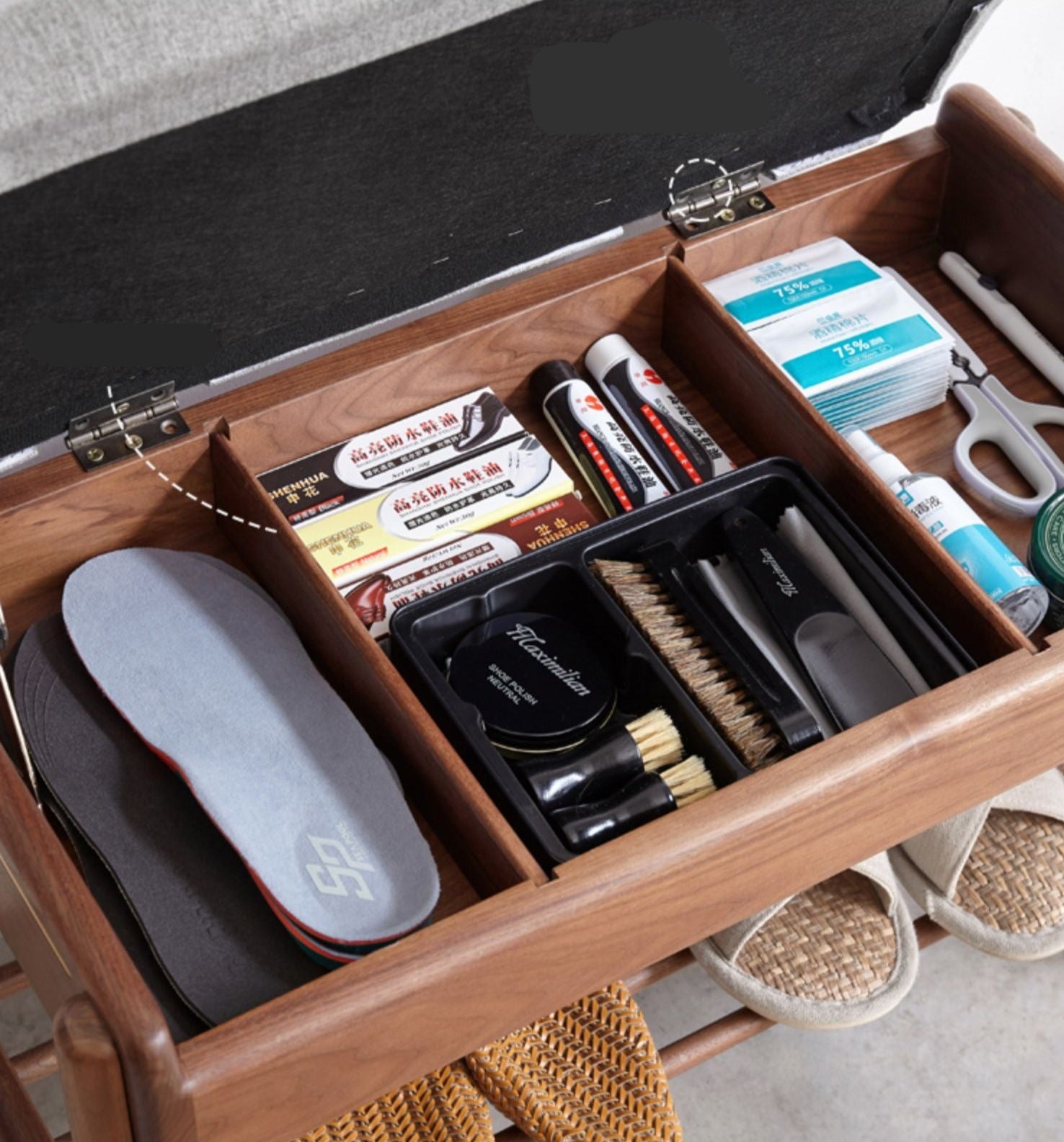 Solid Black Walnut Shoe Storage Bench with Flip Top - Multi-Functional Entryway Organizer for Shoes, Hats & Bags - Perfect for Hallway, Bedroom or Closet Organization