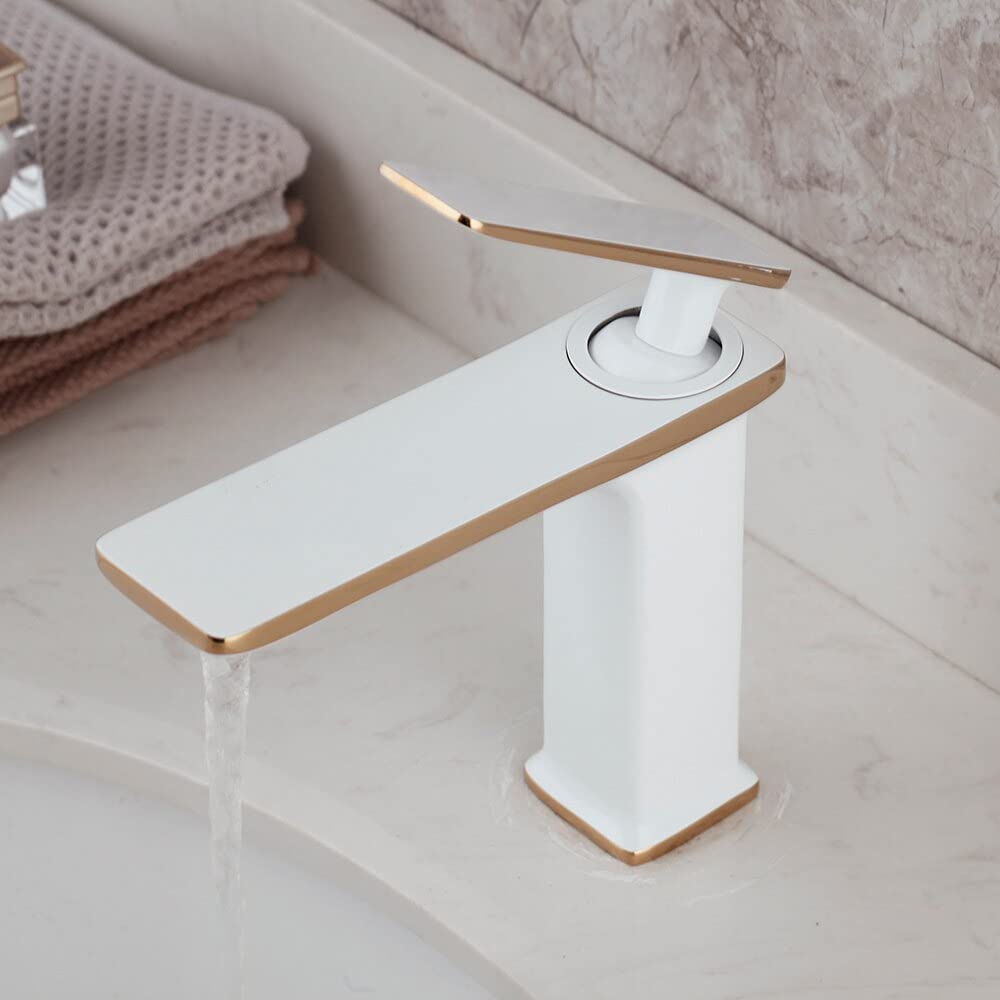 5 Scelta Matte Black Brushed Nickel Bathroom Faucet - Single Handle Wall Mount Sink Faucet with Hot & Cold Water Mixer for Vanity, Basin, Lavabo - Perfect for Modern Home & Hotel Bathroom Decor (Color: White 02)