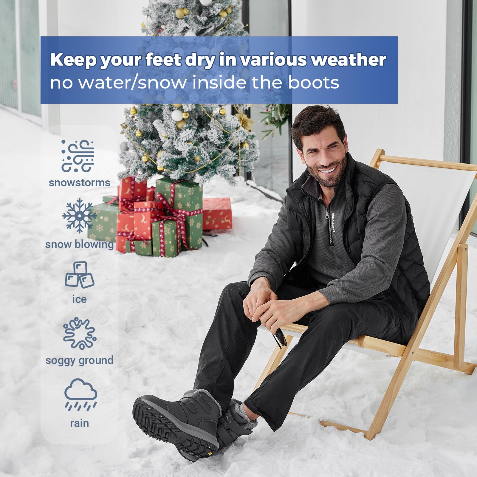 FitVille Men's Extra Wide Snow Boots - Waterproof Insulated Winter Boots for Outdoor Activities, Lightweight Wide Width Hiking & Snow Boots (V3) - Perfect for Hiking, Snowshoeing & Cold Weather Adventures