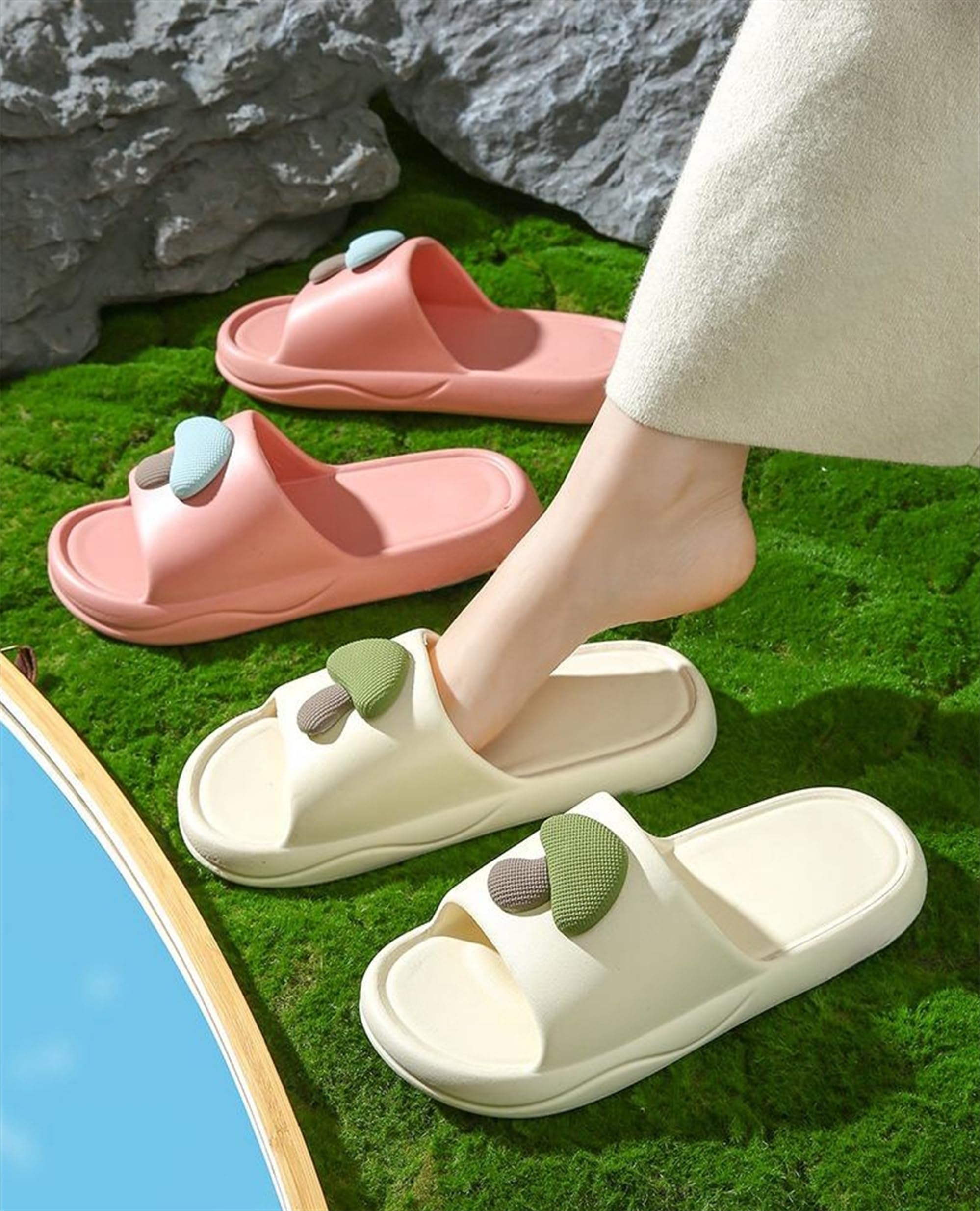 Women's Cute Mushroom Shower Slippers - Soft Bathroom Slippers for Home, Comfortable Non-Slip Beach Sandals - Perfect for Bath, Spa, Poolside & Indoor Relaxation