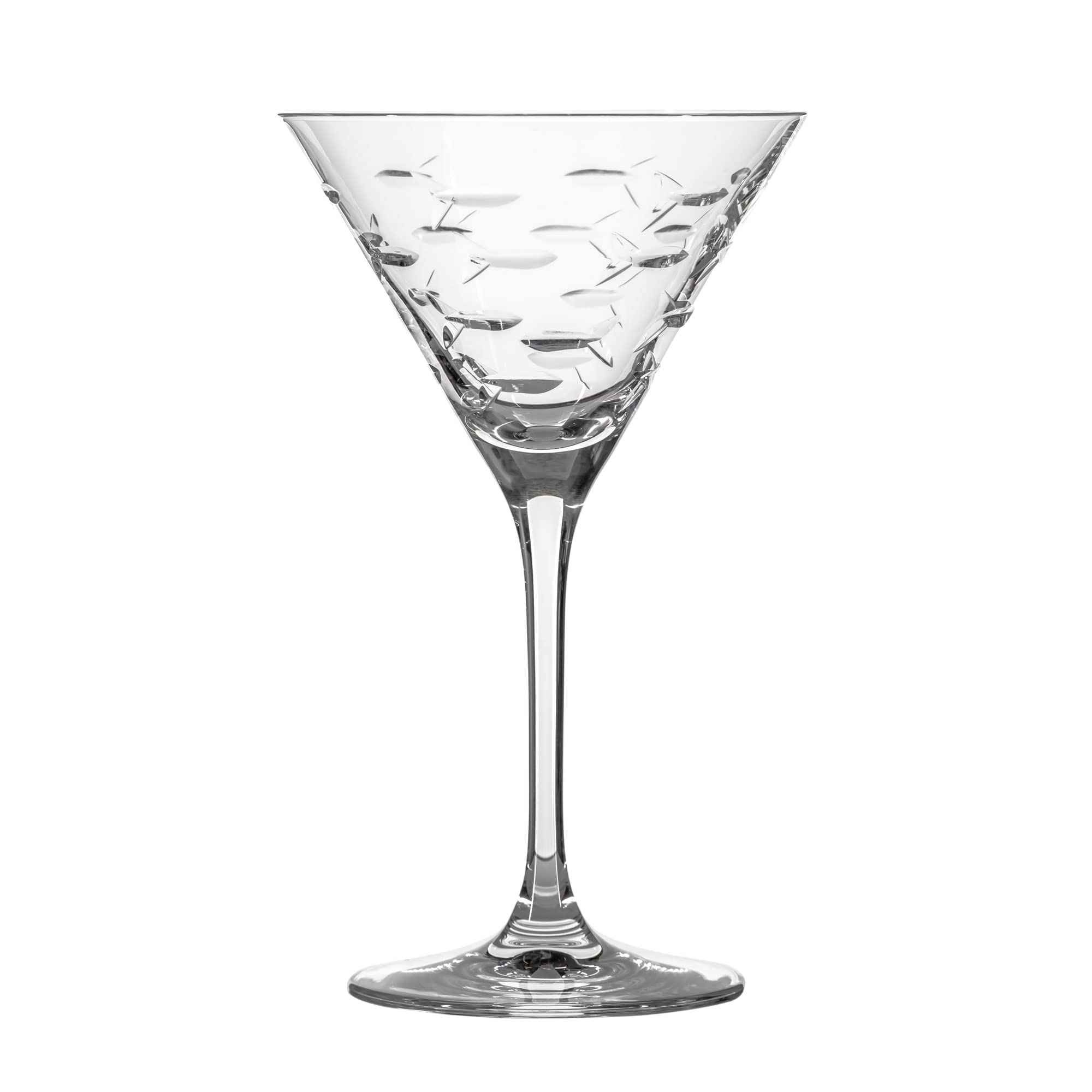 Premium Rolf Glass School of Fish Martini Glasses Set of 4 - 10 oz Lead-Free Crystal Clear Stemware - Handcrafted Diamond-Wheel Engraved Cocktail Glasses - Made in USA - Perfect for Home Bars, Dinner Parties & Gift Giving