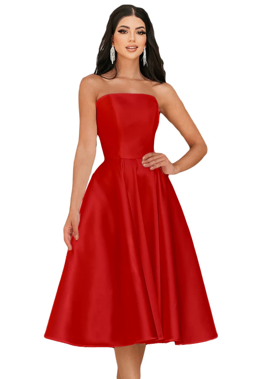 Elegant Strapless A-Line Women's Tea Length Prom Dresses - Short Evening Gowns for Formal Occasions, Homecoming, Cocktail Parties & Special Events