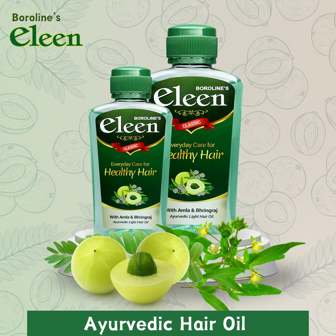 BOROLINE Eleen Classic Herbal Light Hair Oil 200ml (Pack of 3) - Amla & Bhringraj Infused for Hair Growth, Anti-Dandruff & Reduces Hair Fall - For Men & Women | Perfect for Daily Hair Care & Scalp Nourishment