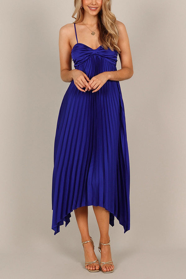 Elegant Solid Color Sexy Suspender Pleated Midi Dress for Women - Trendy Irregular Hem Party & Date Night Outfit