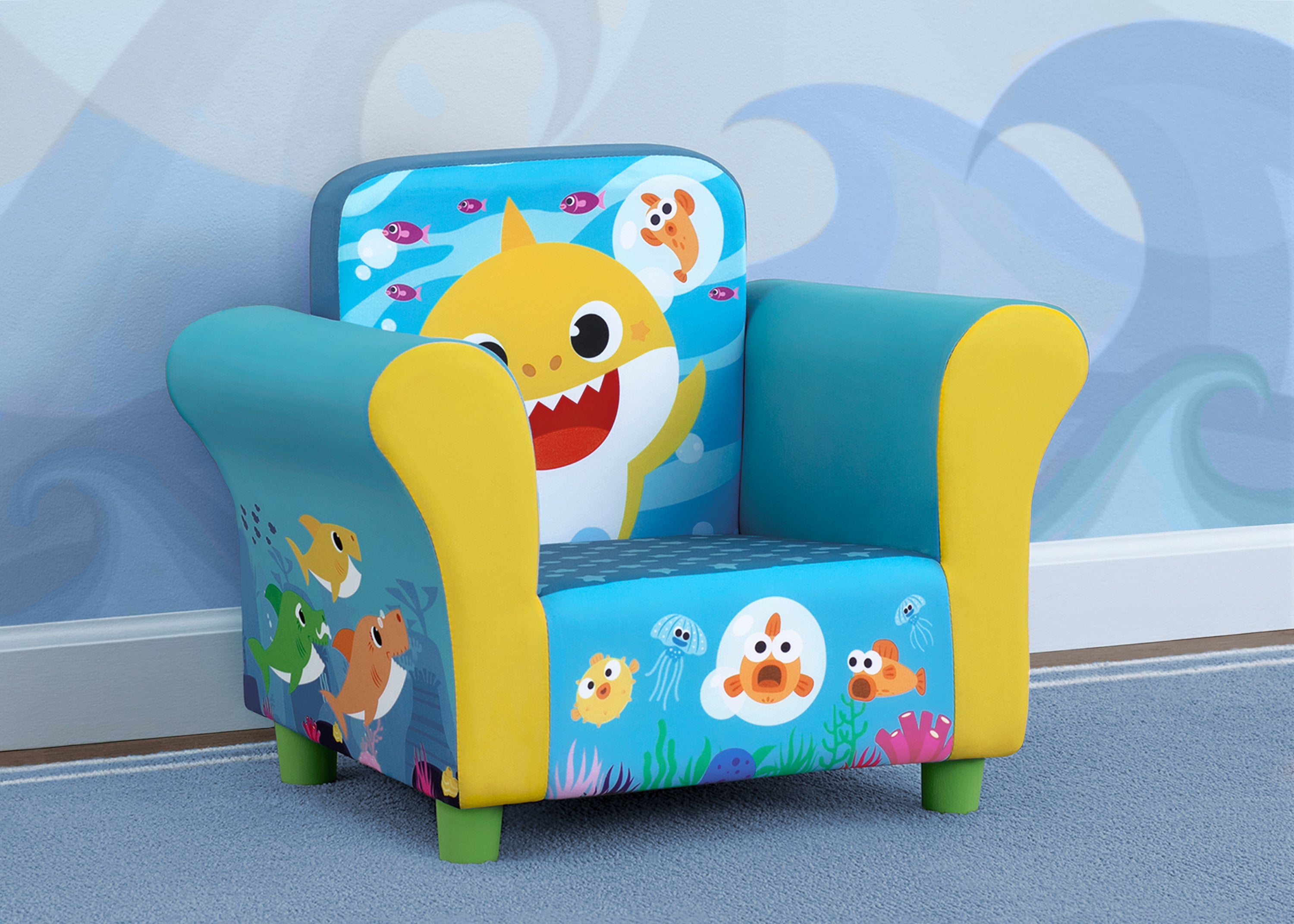 Baby Shark Kids Chair - Soft Upholstered Toddler Armchair with Back Support - Perfect for Playrooms, Bedrooms & Reading Nooks
