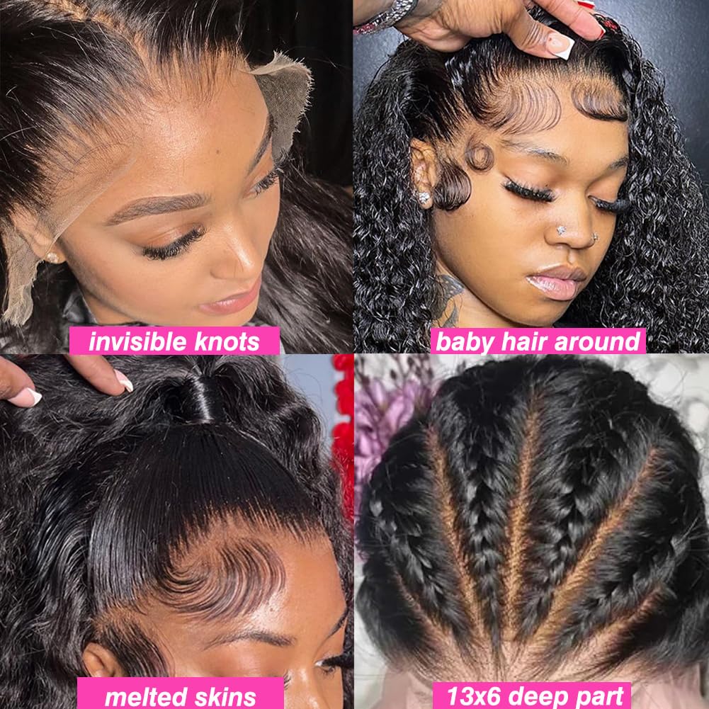 30 Inch Water Wave 13x6 HD Lace Front Wig Human Hair Pre Plucked 200% Density Deep Part Curly Wig for Women with Baby Hair - Natural Look for Daily Wear, Parties & Special Occasions