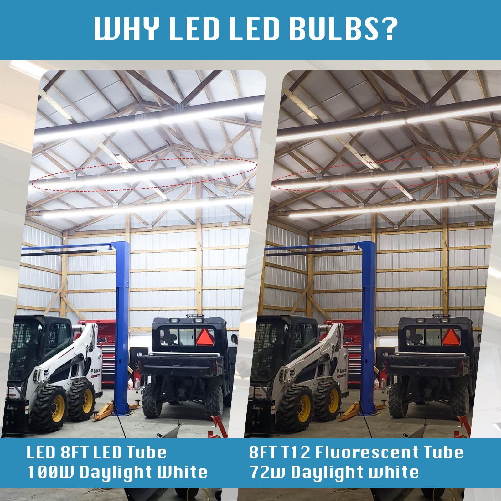 8FT LED Shop Light Fixture - 150W 19000LM, 5000K-5700K Daylight White, 96'' T8 Integrated V-Shape Fluorescent Tube Replacement, High Output Linkable LED Lights for Garage, Warehouse, Workshop - Plug & Play, Energy Saving (Pack of 10) - Perfect for Industrial Lighting, Commercial Spaces & Home Garages