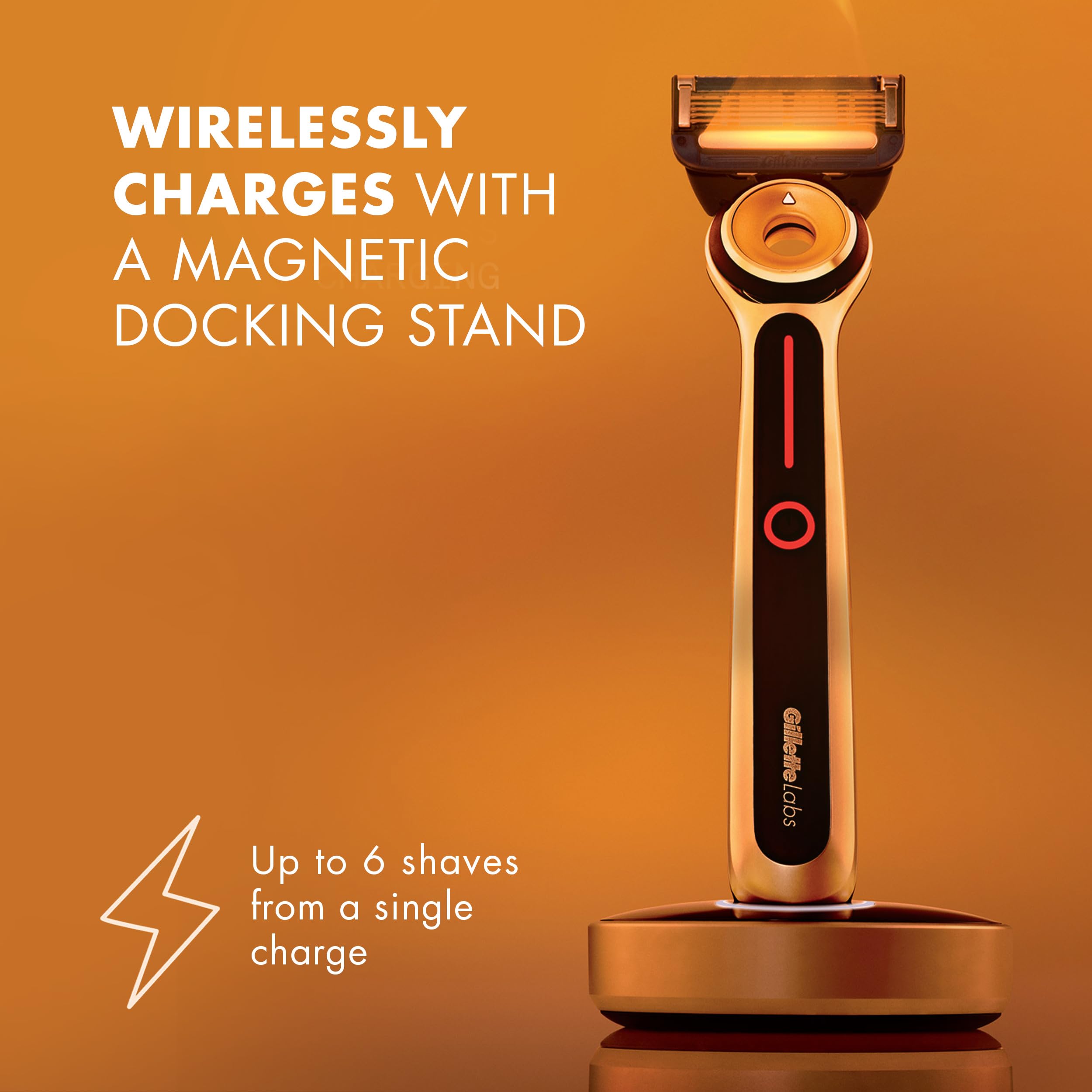 Gillette Labs Heated Razor Gold Edition - Premium Electric Shaver with Warming Technology, 1 Handle, 5 Blade Refills & Charging Dock - Perfect for Men's Daily Shaving & Travel Grooming Kit