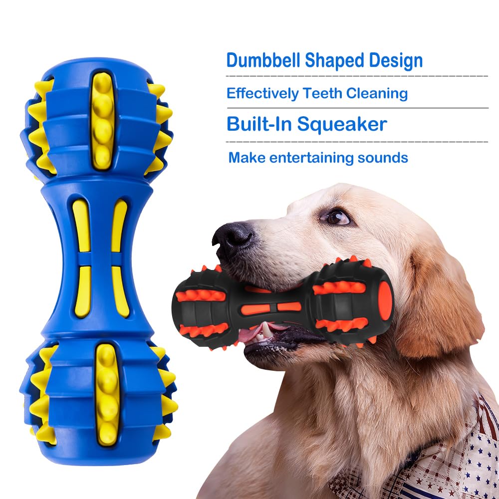 **AUSCAT 2Pcs Indestructible Dog Chew Toys for Aggressive Chewers - Durable Rubber Dumbbell Shape Interactive Dog Toys for Large & Medium Dogs (Blue & Black) - Perfect for Playtime, Training & Teeth Cleaning**