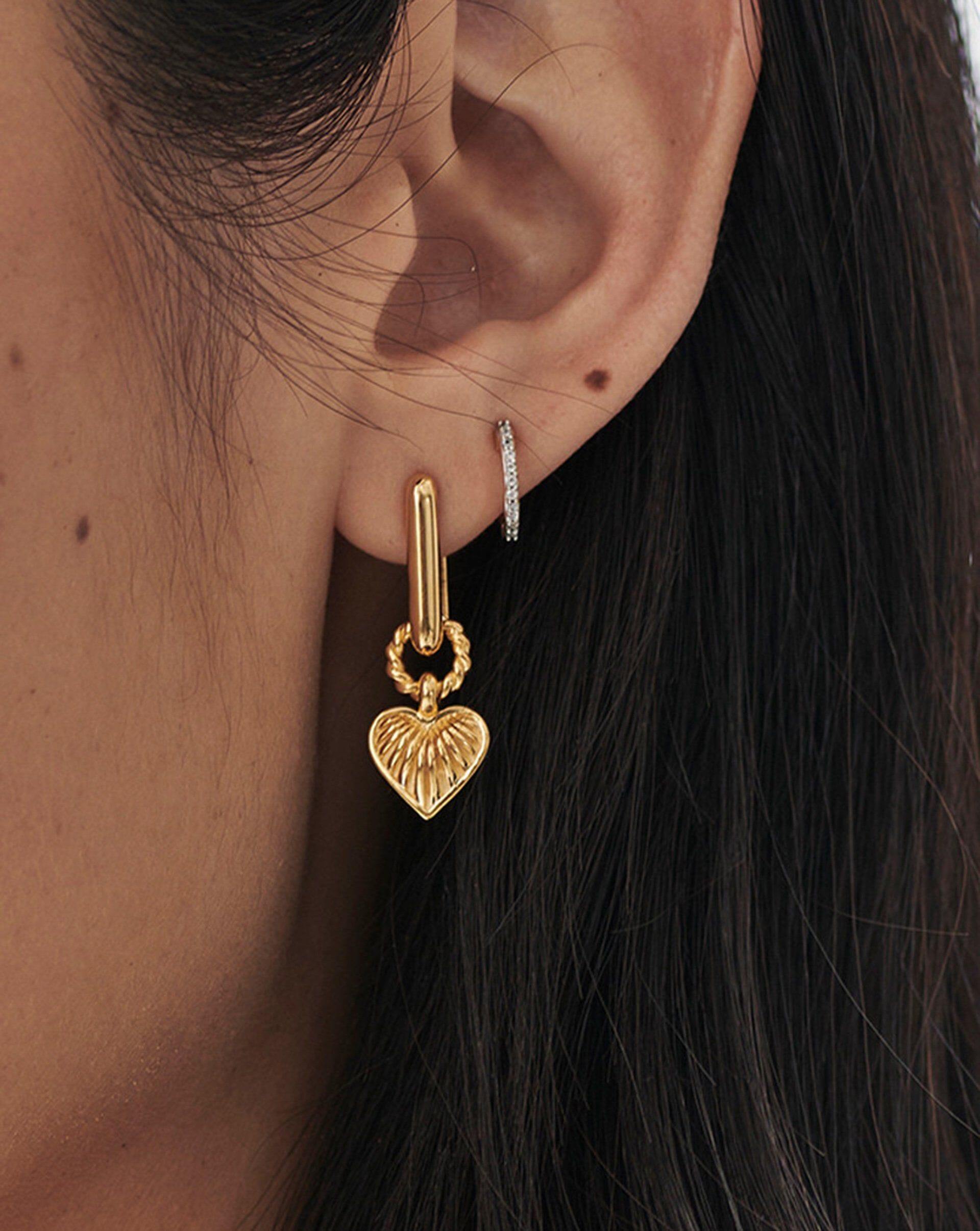 Ridge Heart Charm Earrings - 18k Gold Vermeil Hoop Earrings for Women | Valentine's Day Gift, Anniversary Present, Everyday Elegant Jewelry