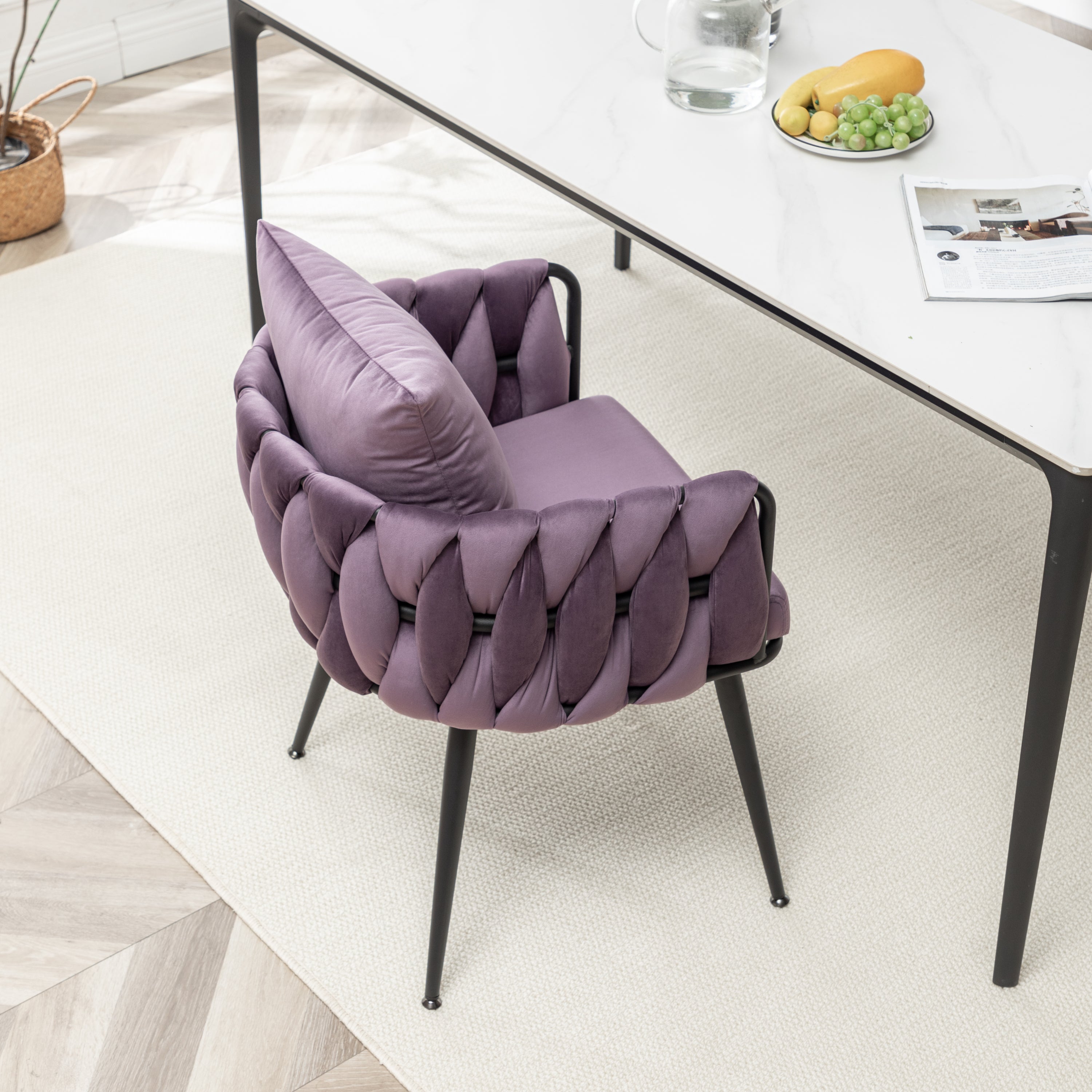 Dark Purple Velvet Dining Chairs Set of 2 - Modern Hand-Woven Upholstered Accent Chairs with Black Metal Legs for Living Room, Kitchen, Dining Room & Vanity - Perfect for Entertaining, Relaxing & Home Decor