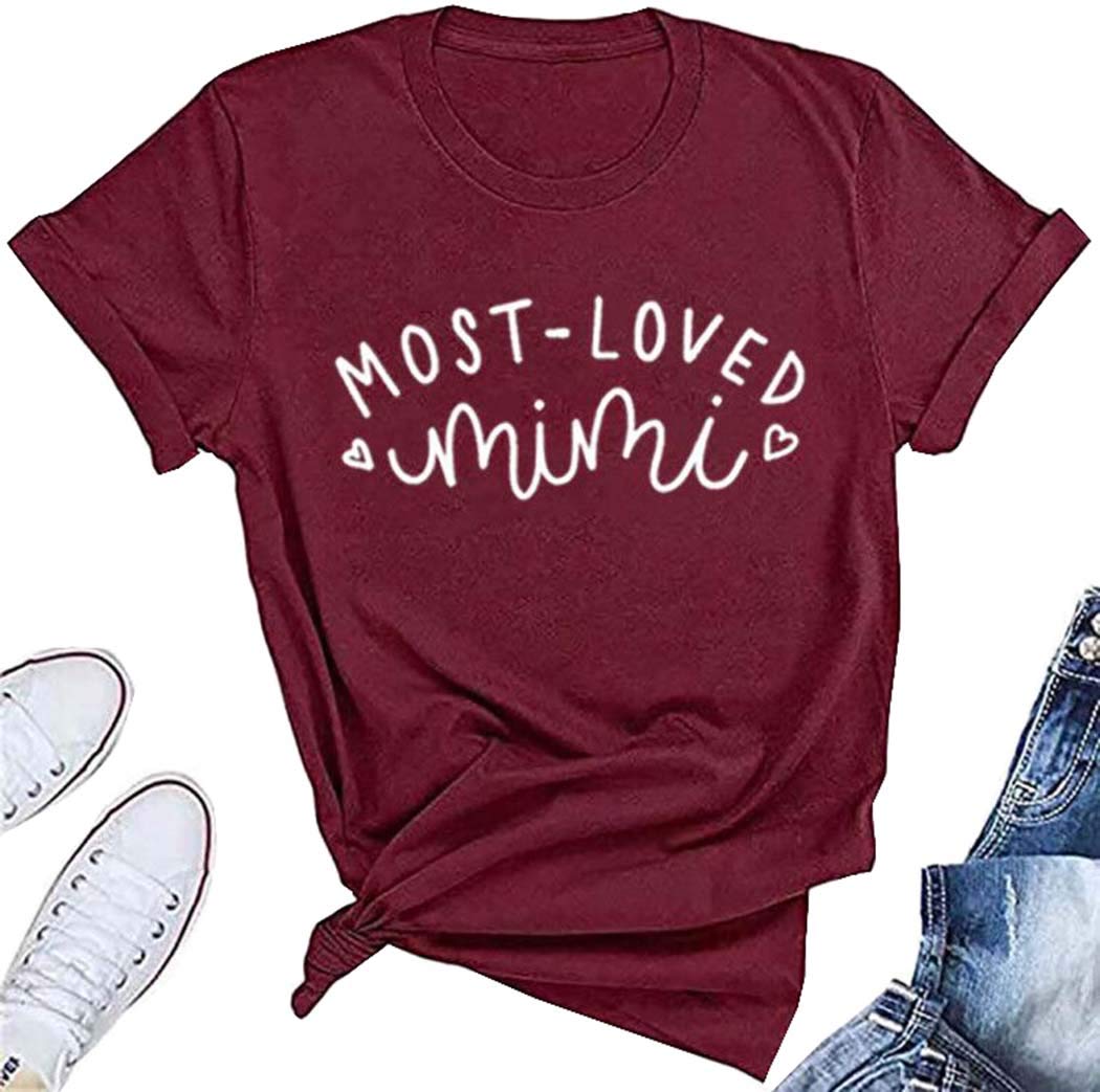 Funny Mimi Heart Graphic T-Shirts for Grandma - Cute Letter Printed Grandmother Tops | Perfect for Family Reunions, Birthday Gifts & Casual Wear
