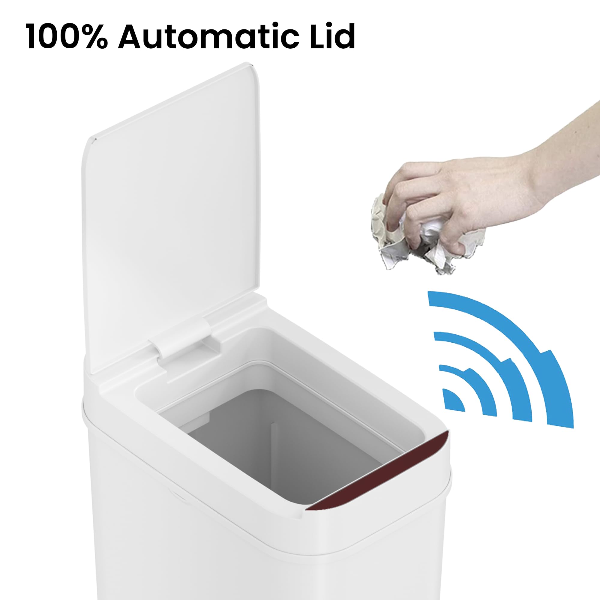 iTouchless 3 Gallon Automatic Motion Sensor Trash Can - 10L Slim Touchless Garbage Bin with Lid, Smart Motion Control for Bathroom, Bedroom, Office - White | Perfect for Small Spaces & Hygiene-Conscious Homes