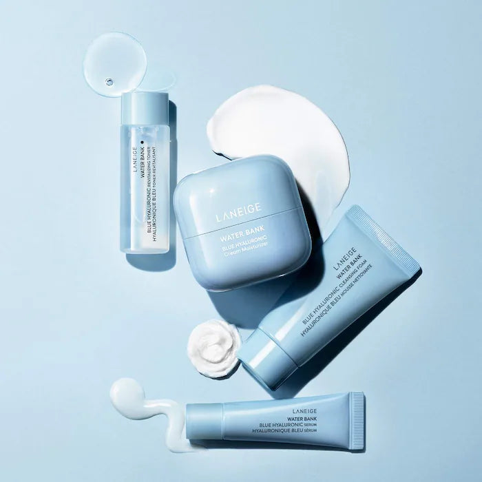 LANEIGE Water Bank Blue Hyaluronic Acid Skincare Set - Hydrating Cleanser & Moisturizer for Dry Skin | Daily Skincare Routine, Travel Essentials, Gift for Her