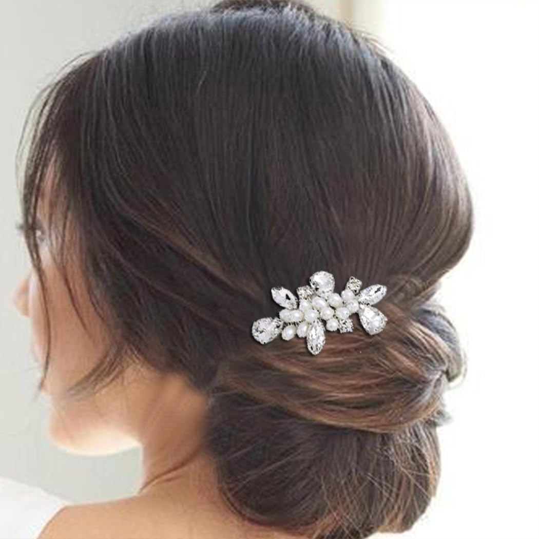 Bridal Pearl Hair Comb with Rhinestones - Wedding Hair Accessories for Women