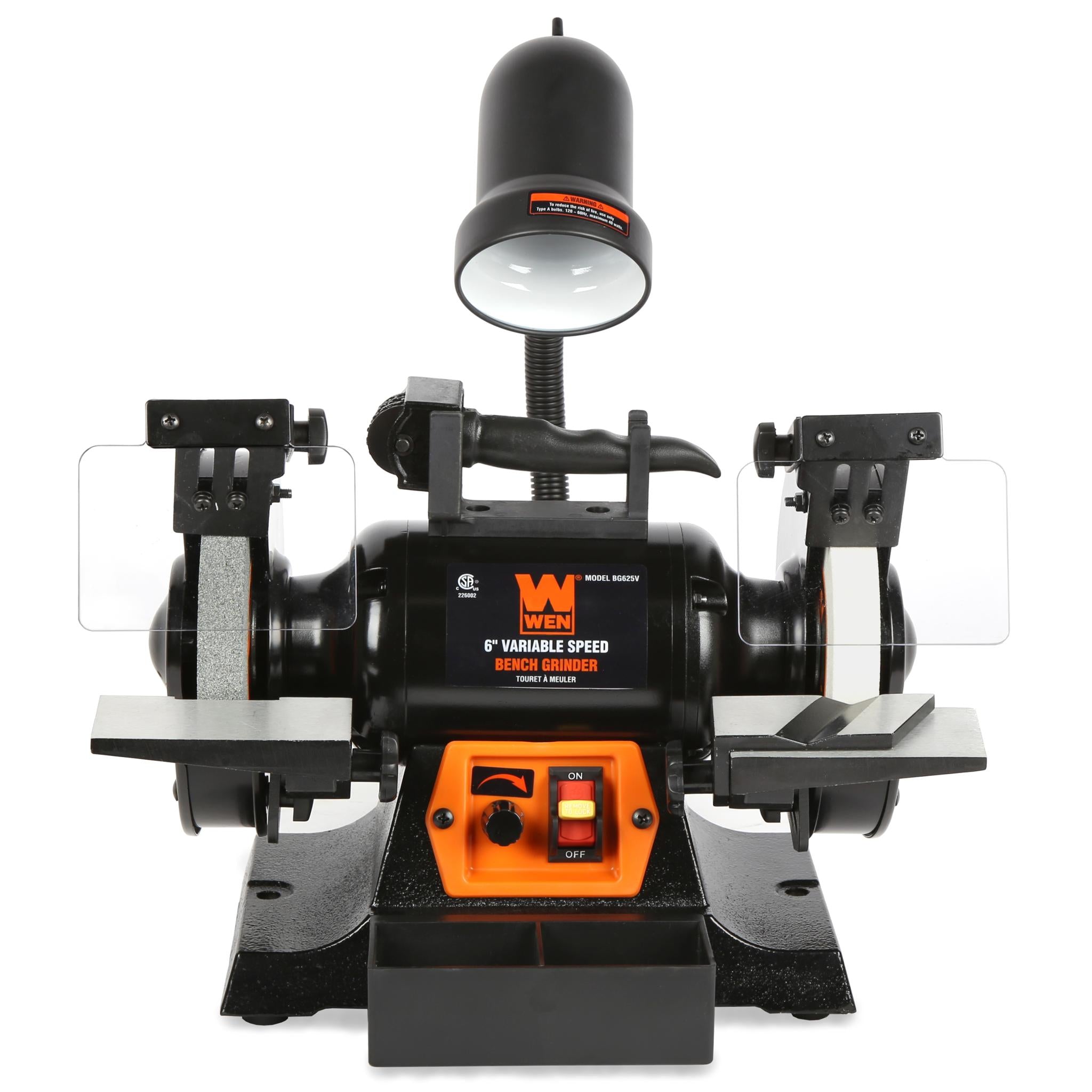 WEN BG625V 2.5 Amp 6 Inch Variable Speed Bench Grinder with Flexible Work Light - Perfect for Metalworking, Woodworking & DIY Projects in Home Workshops