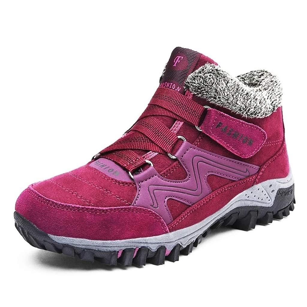 Women's Winter Thermal Faux Fur Lined Leather Platform High Top Boots - Red | Warm & Stylish Snow Boots for Cold Weather, Outdoor Hiking & Fashion Outfits