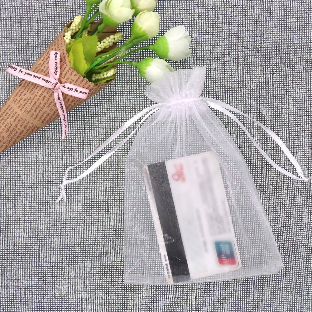 SumDirect White Sheer Organza Gift Bags - 50Pcs 4x6 Inches Drawstring Jewelry Pouches for Wedding Favors, Bridal Shower, Christmas Party Decorations | Perfect for Jewelry Packaging, Party Favors, and Special Occasion Gift Wrapping