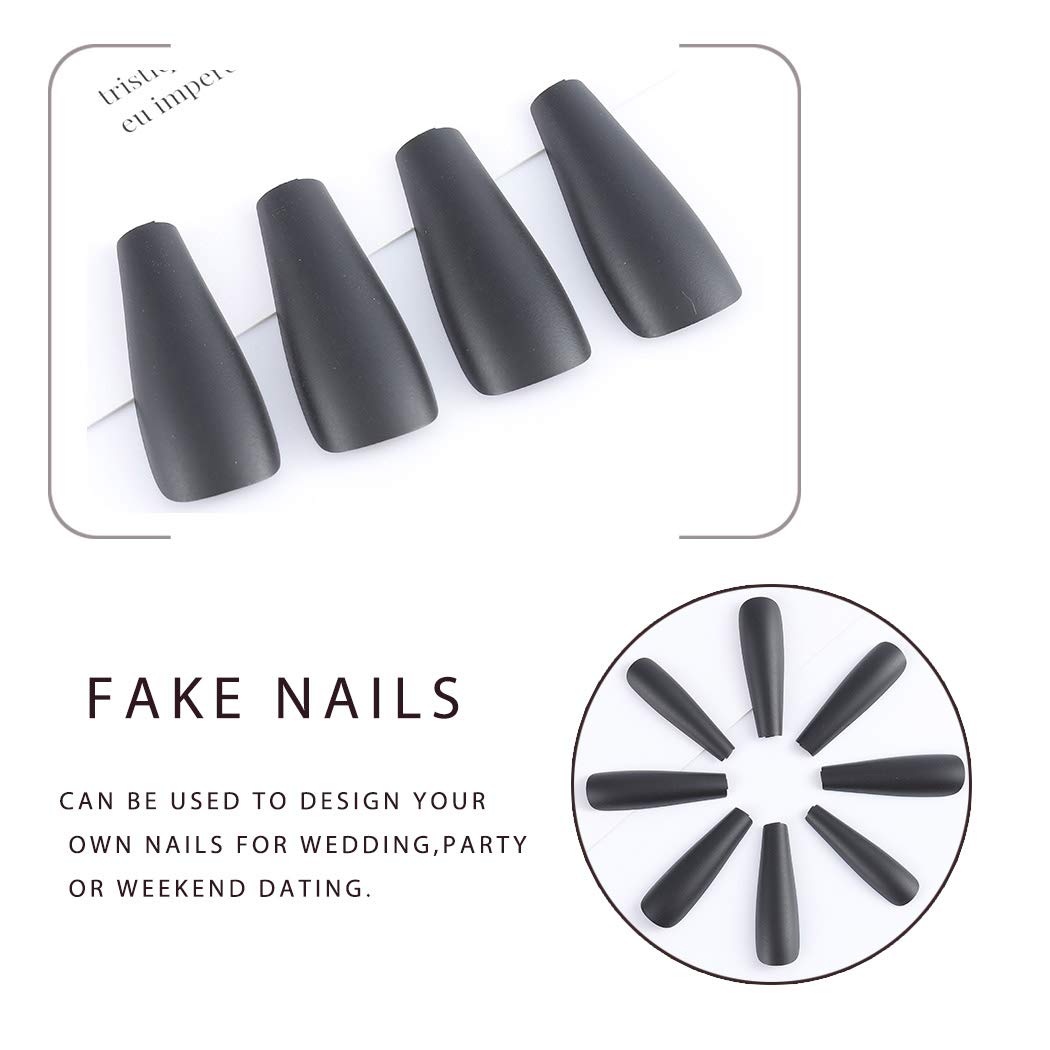 Black Matte Extra Long Ballerina Press-On Nails - 24pcs Coffin Fake Nails for Women, Full Cover Artificial Nails for Wedding, Party & Prom | Perfect for Special Occasions & Everyday Glam