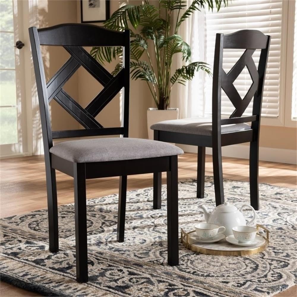 BOWERY HILL Modern Dining Chairs Set of 2 - Grey and Brown Upholstered Side Chairs for Kitchen, Dining Room & Office - Comfortable Seating for Home & Restaurant Use