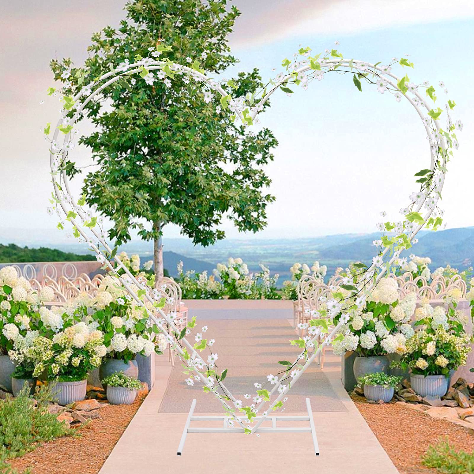 2M Decorative Heart Shaped Wedding Arch Stand with Metal Base - Photo Booth Backdrop for Wedding Ceremony, Reception, Birthday Party - Outdoor Garden Event Decor for Romantic Celebrations