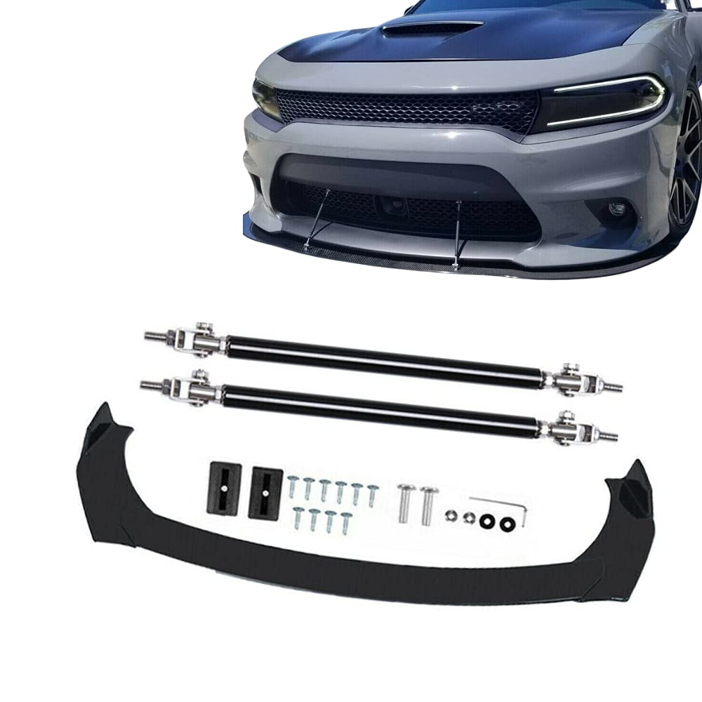 High-Performance Front Bumper Lip Splitter Spoiler with Strut Rods for Dodge Charger SRT & Challenger - Aerodynamic Upgrade for Racing & Street Performance