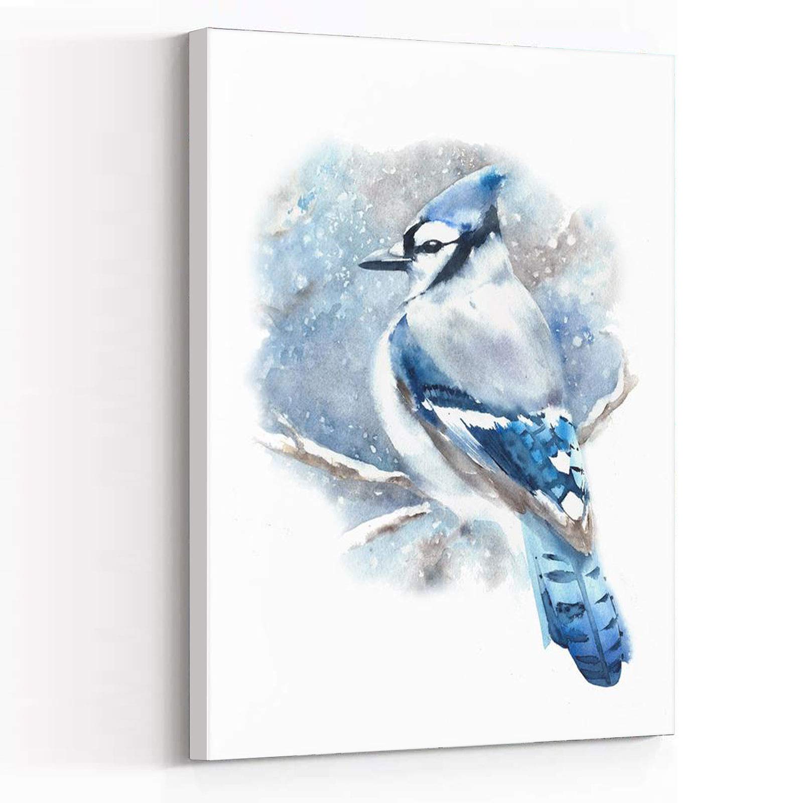 Blue Jay Painting - 8''x12'' Framed Modern Canvas Wall Art for Bathroom, Living Room & Office Decor | Winter Bird & Snowy Animal Print | Perfect for Home, Office & Gift Giving
